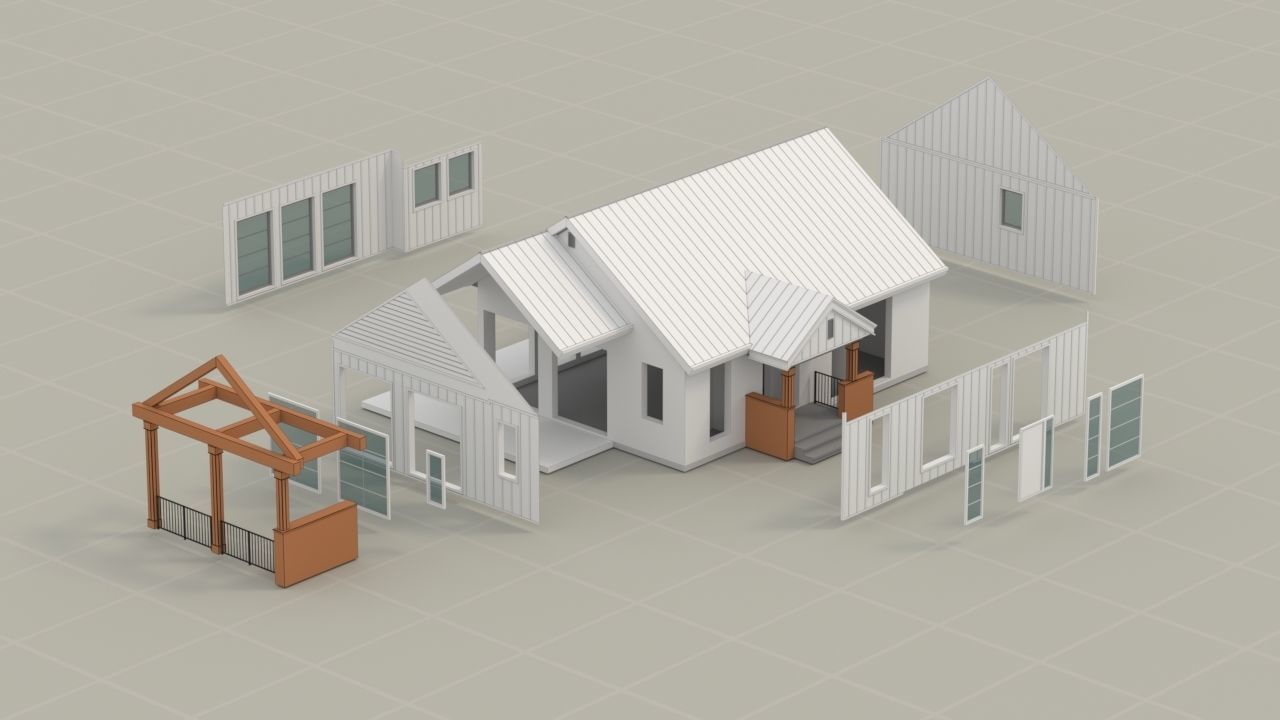 Country House No 01 - Base Mesh Low-poly 3D model_10