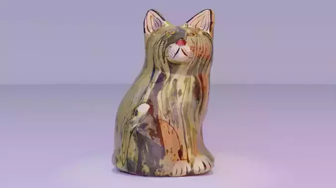 The cat ceramic figure high-poly