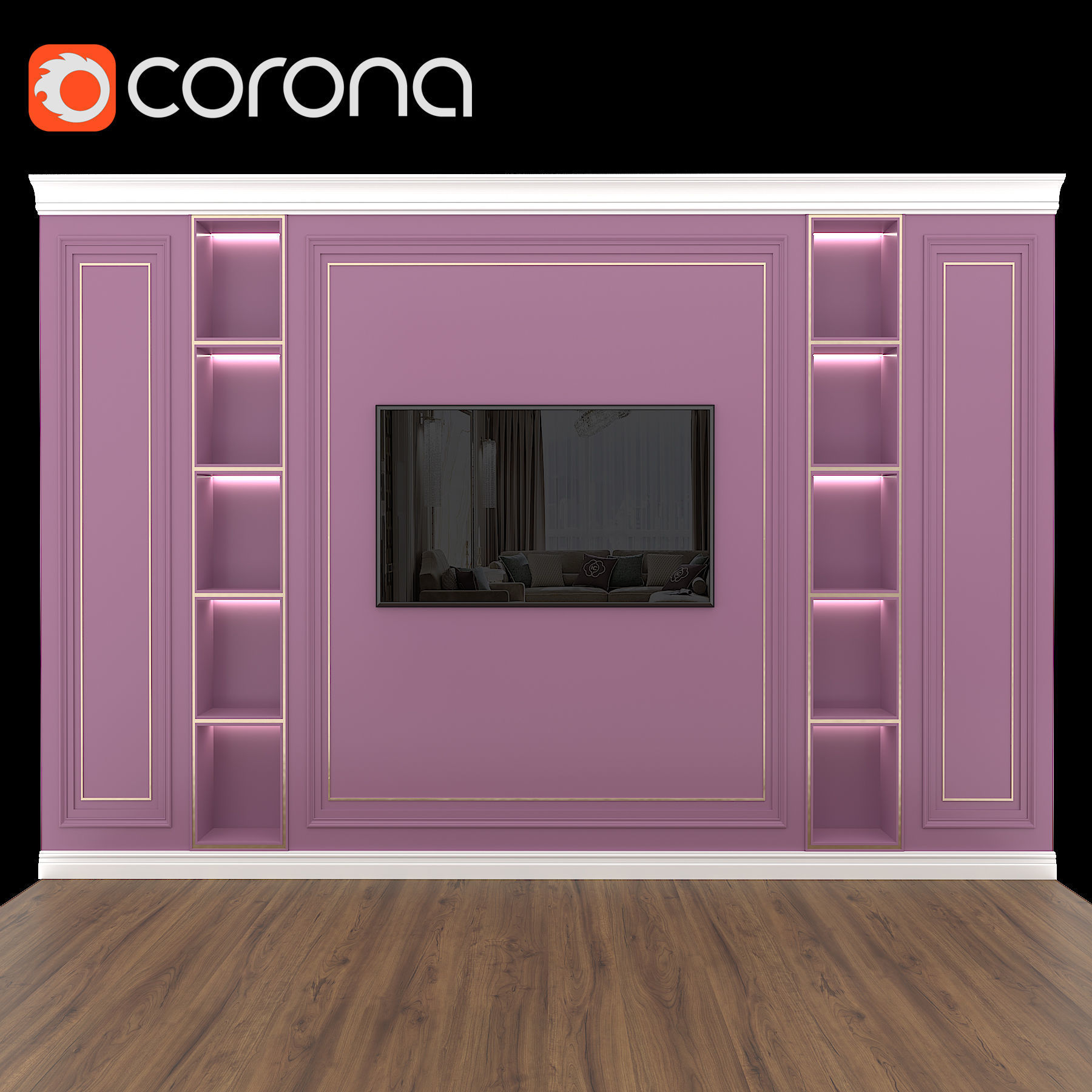 Moulding corona tv wall unit 3D model_2