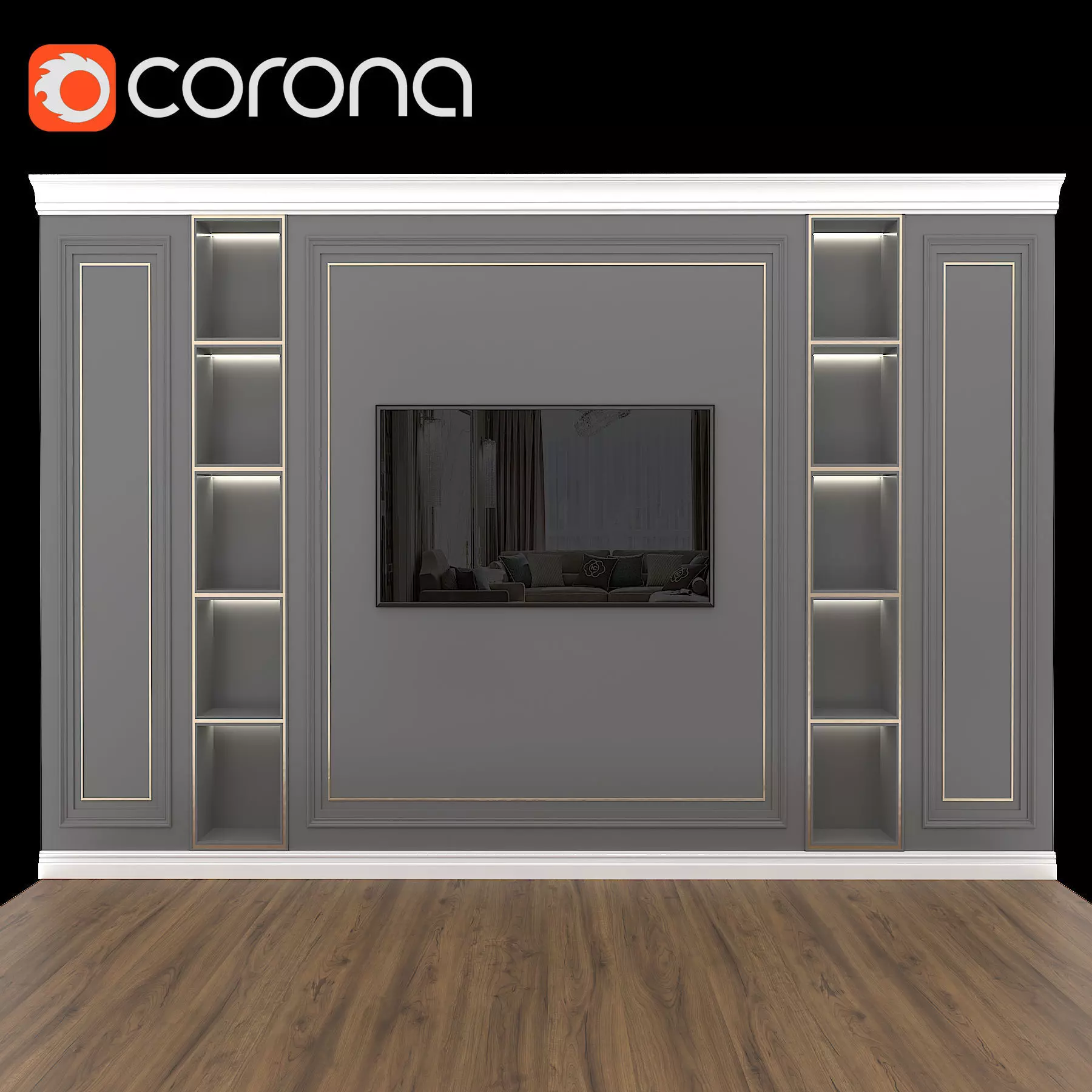 Moulding corona tv wall unit 3D model_0