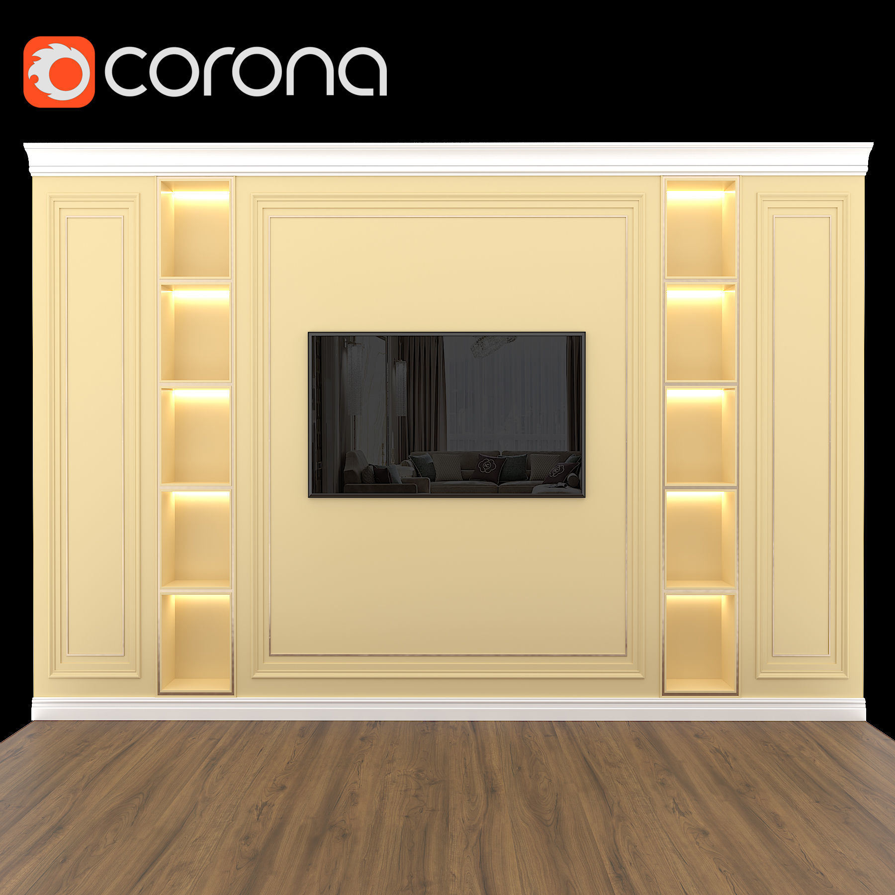 Moulding corona tv wall unit 3D model_1