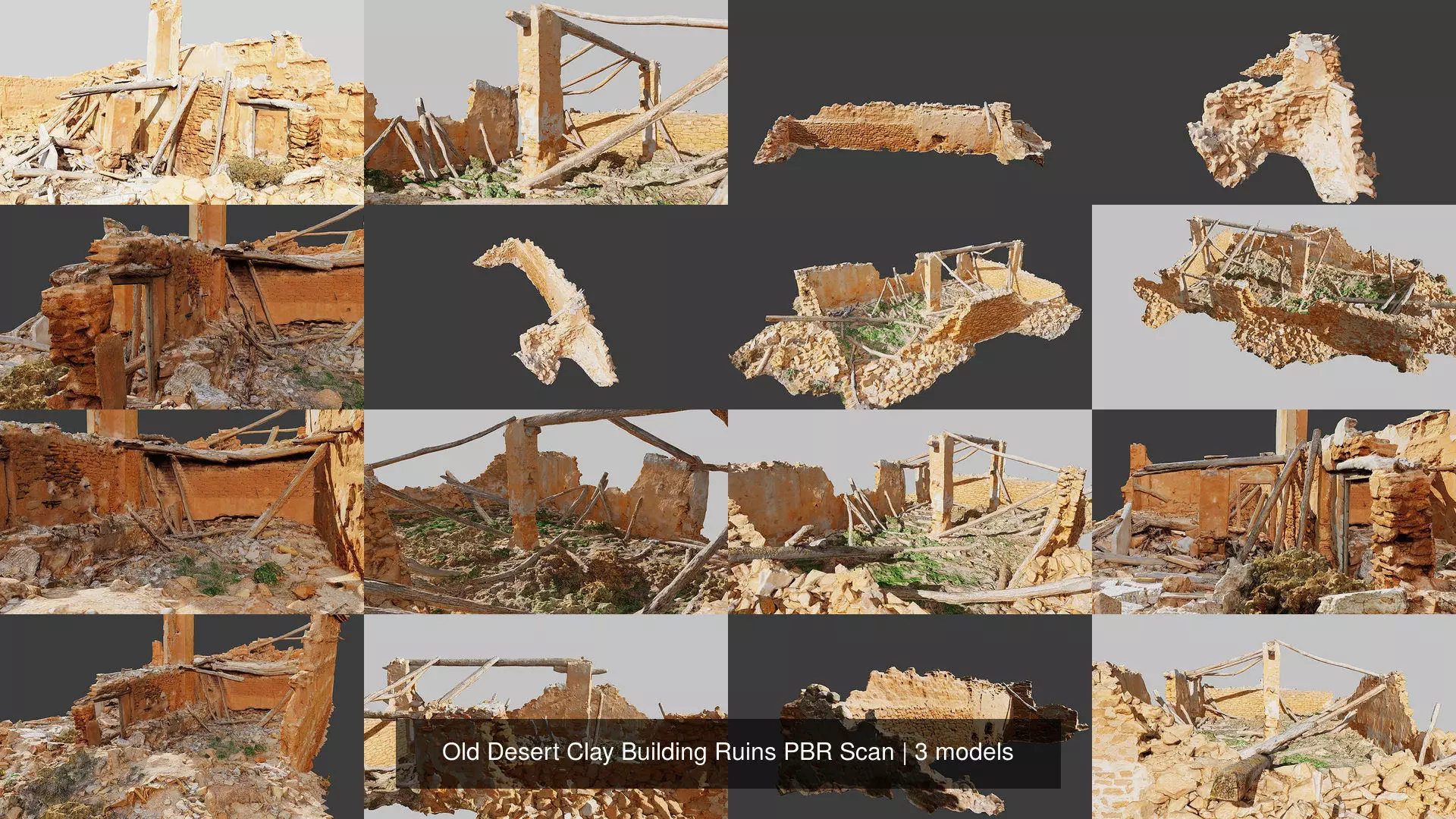 Old Desert Clay Building Ruins PBR Scan 3D Model Collection_0