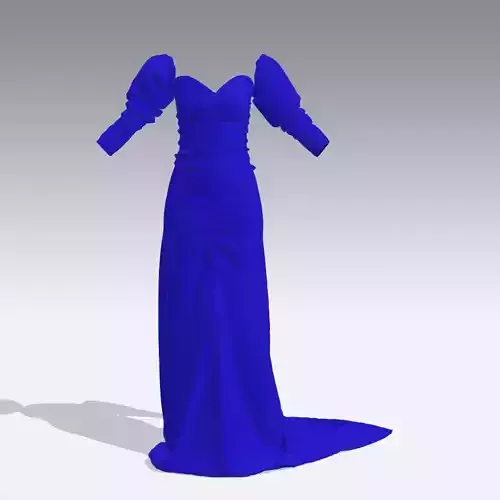 DARK BLUE LONG DRESS WATERMELON SLEVEEE ELASTIC FISHTAIL SKIRT  