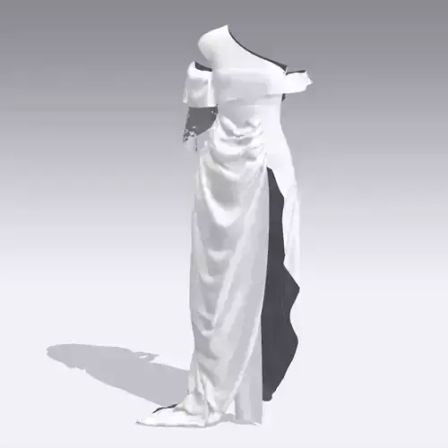 ASYMETRIC LONG WHITE DRESS DRAPED SKIRT RUFFLED SKIRT  