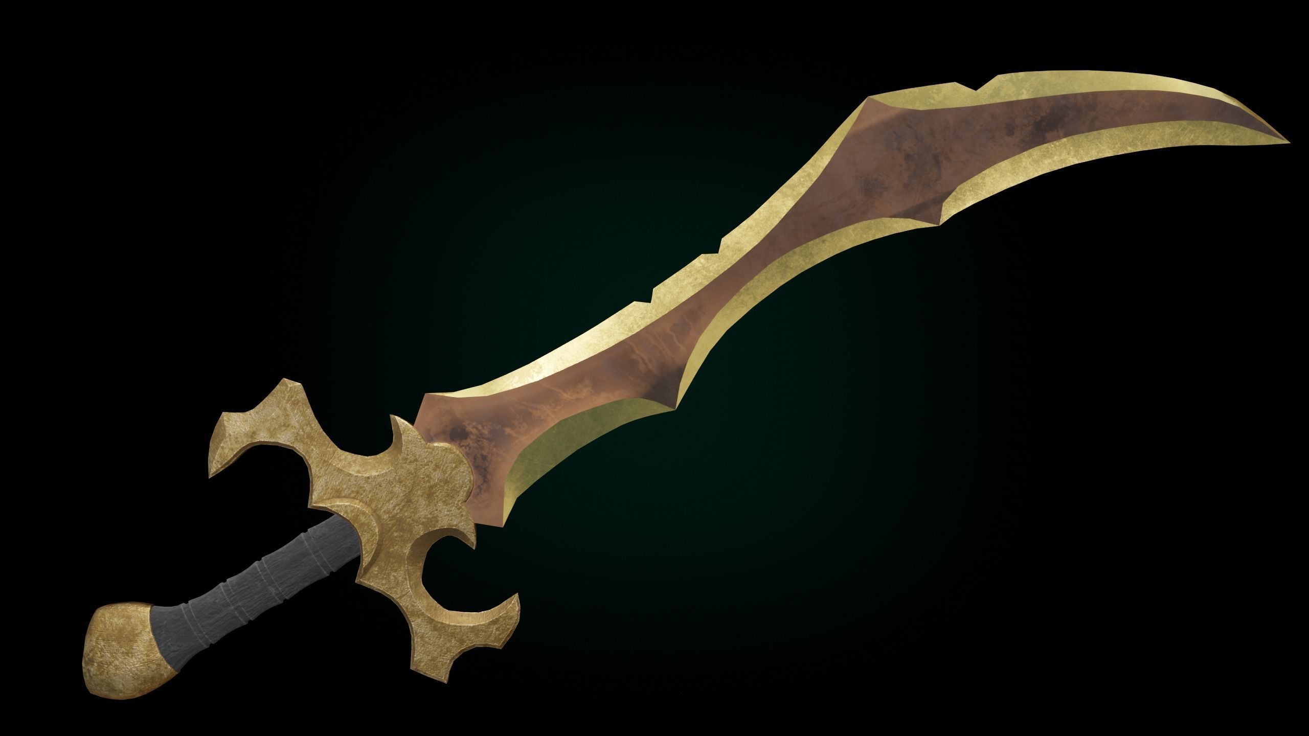 Fantasy Golden Sword Game-Ready Low-poly 3D model_1