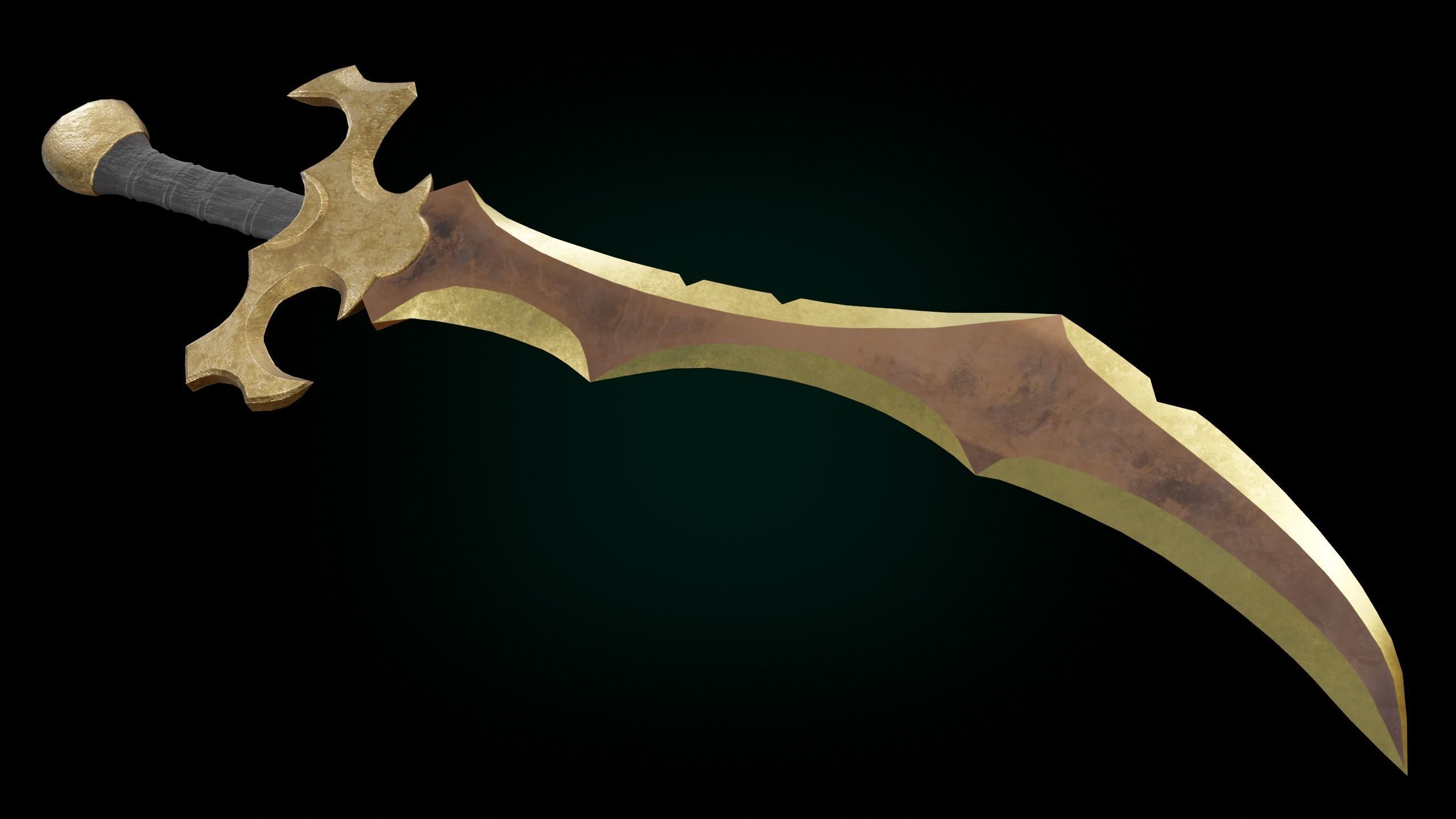 Fantasy Golden Sword Game-Ready Low-poly 3D model_7
