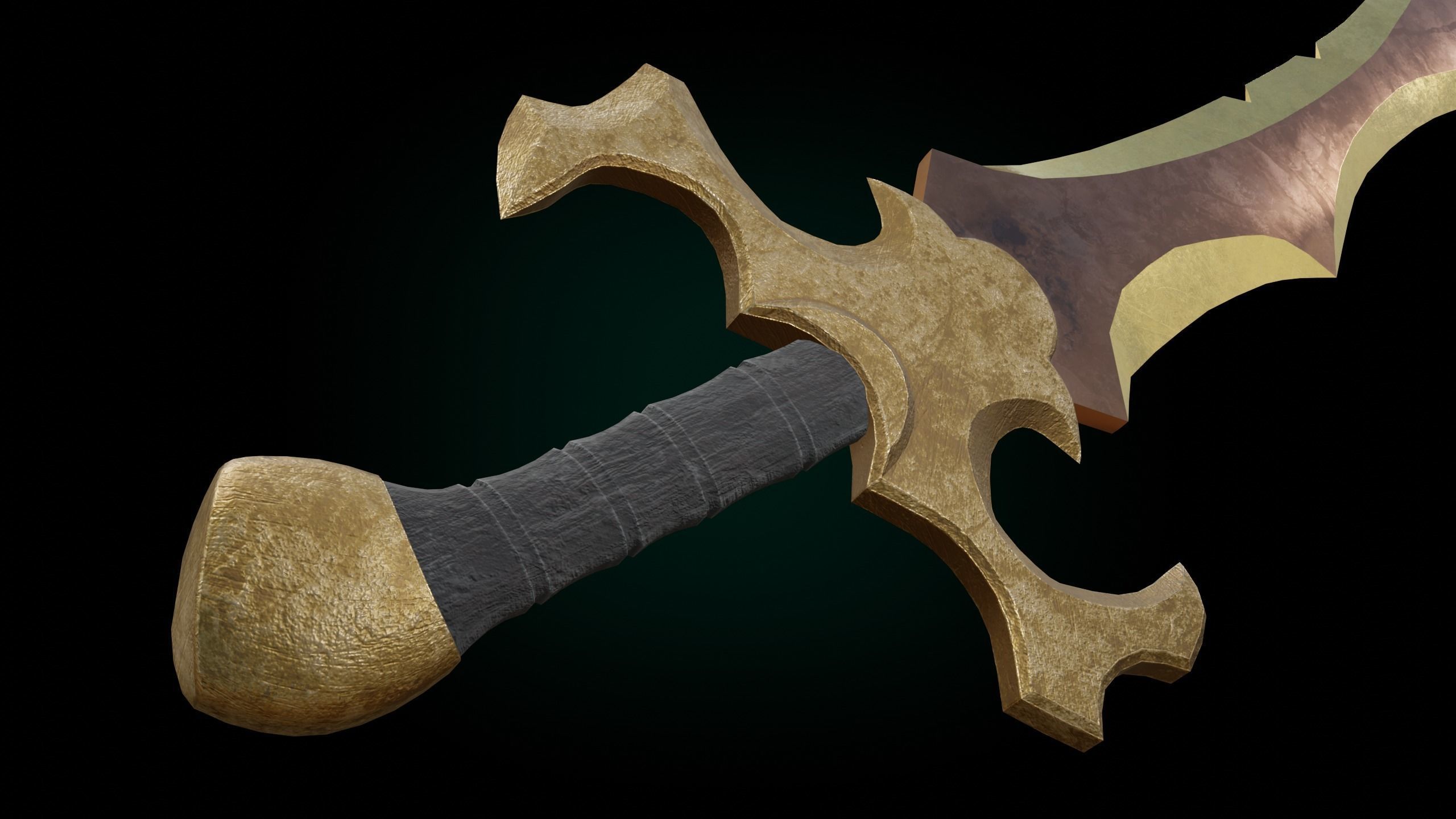 Fantasy Golden Sword Game-Ready Low-poly 3D model_4