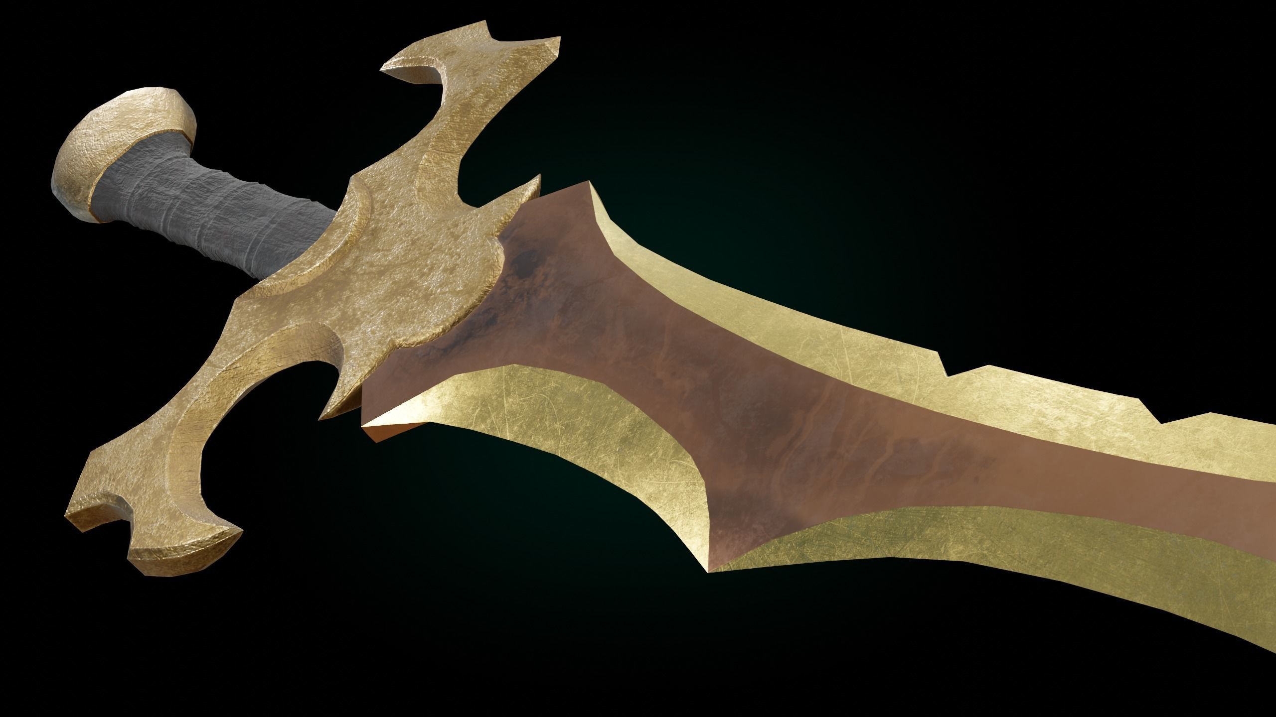 Fantasy Golden Sword Game-Ready Low-poly 3D model_6