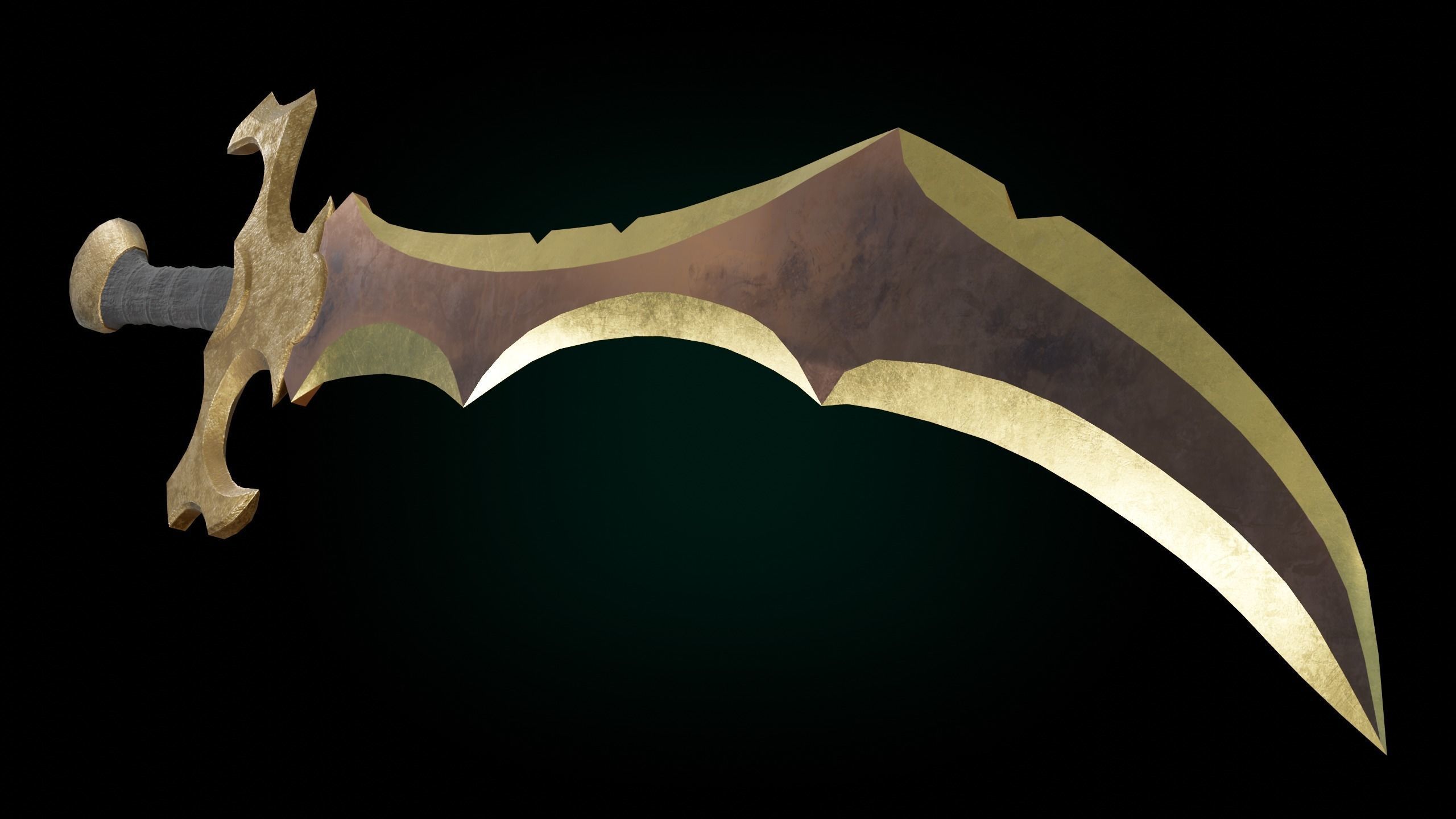 Fantasy Golden Sword Game-Ready Low-poly 3D model_5