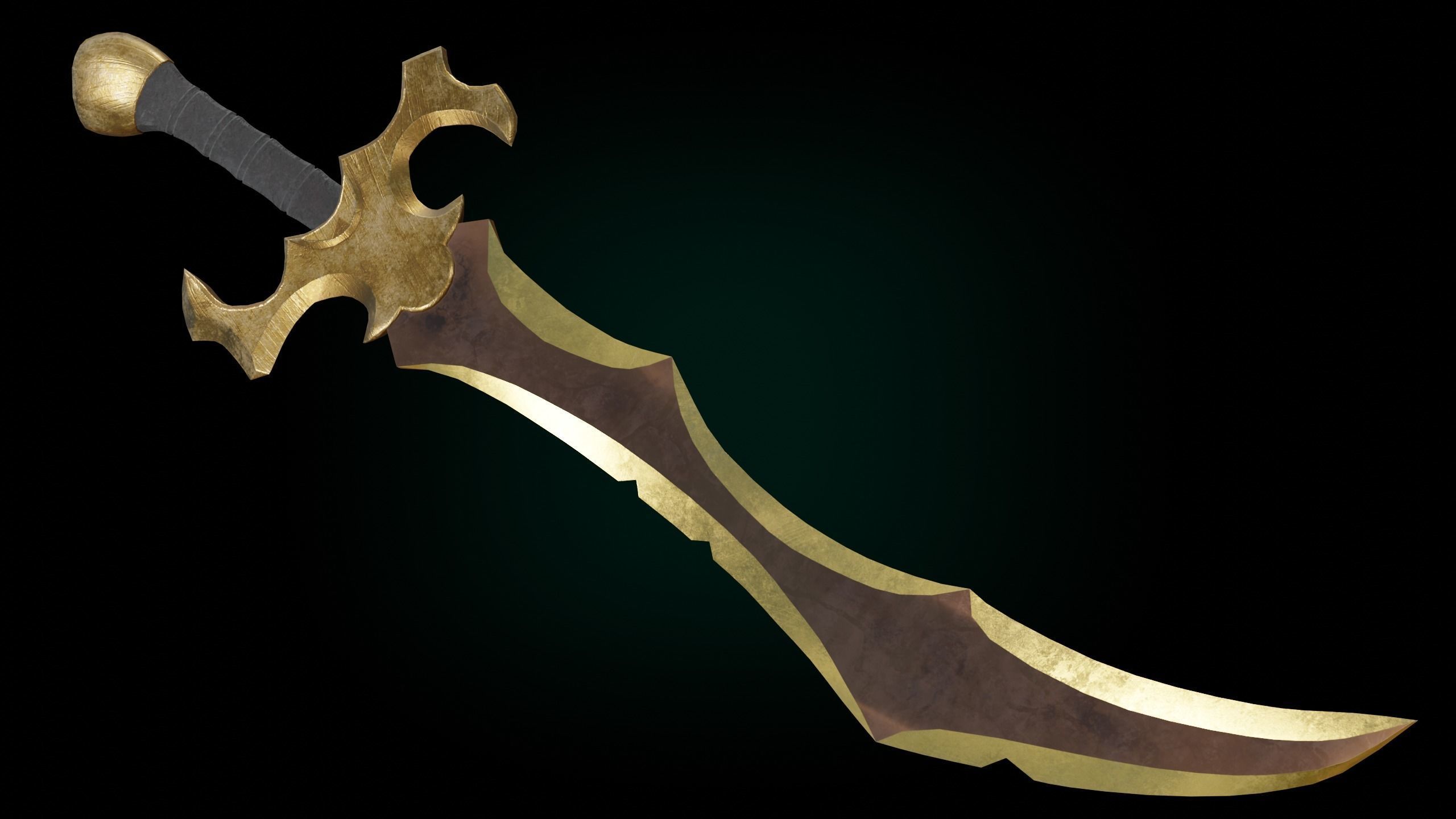 Fantasy Golden Sword Game-Ready Low-poly 3D model_9