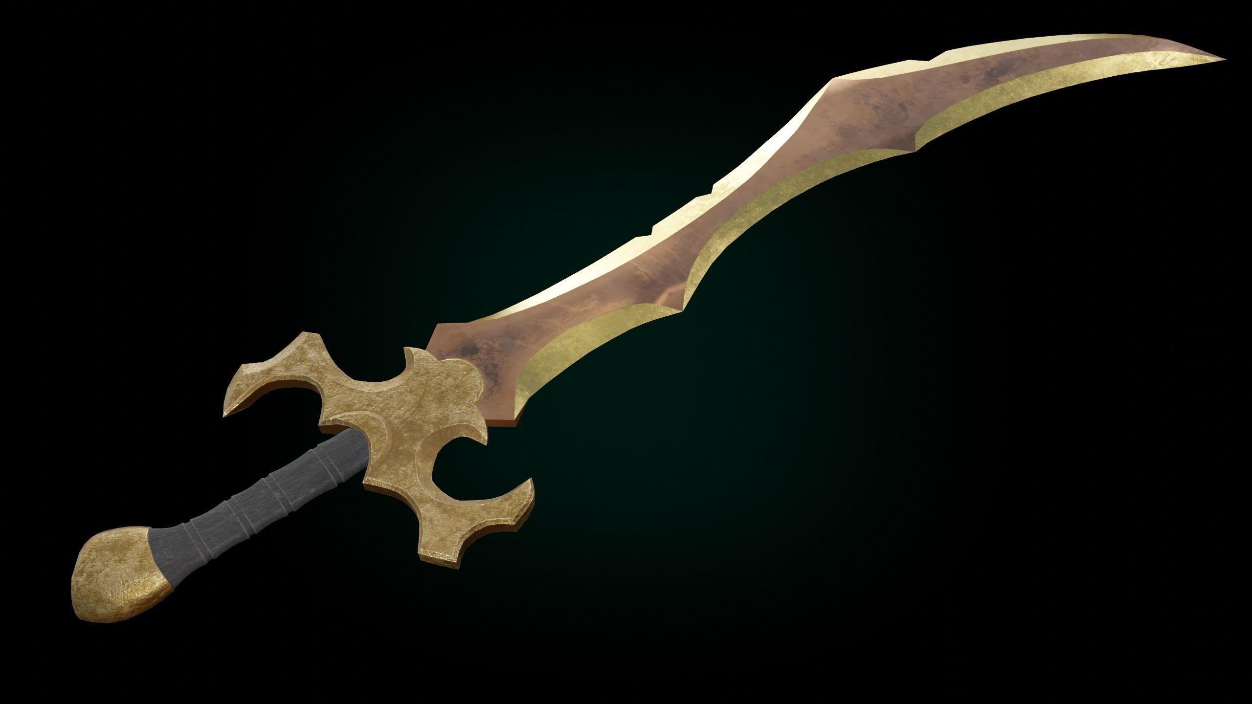 Fantasy Golden Sword Game-Ready Low-poly 3D model_2