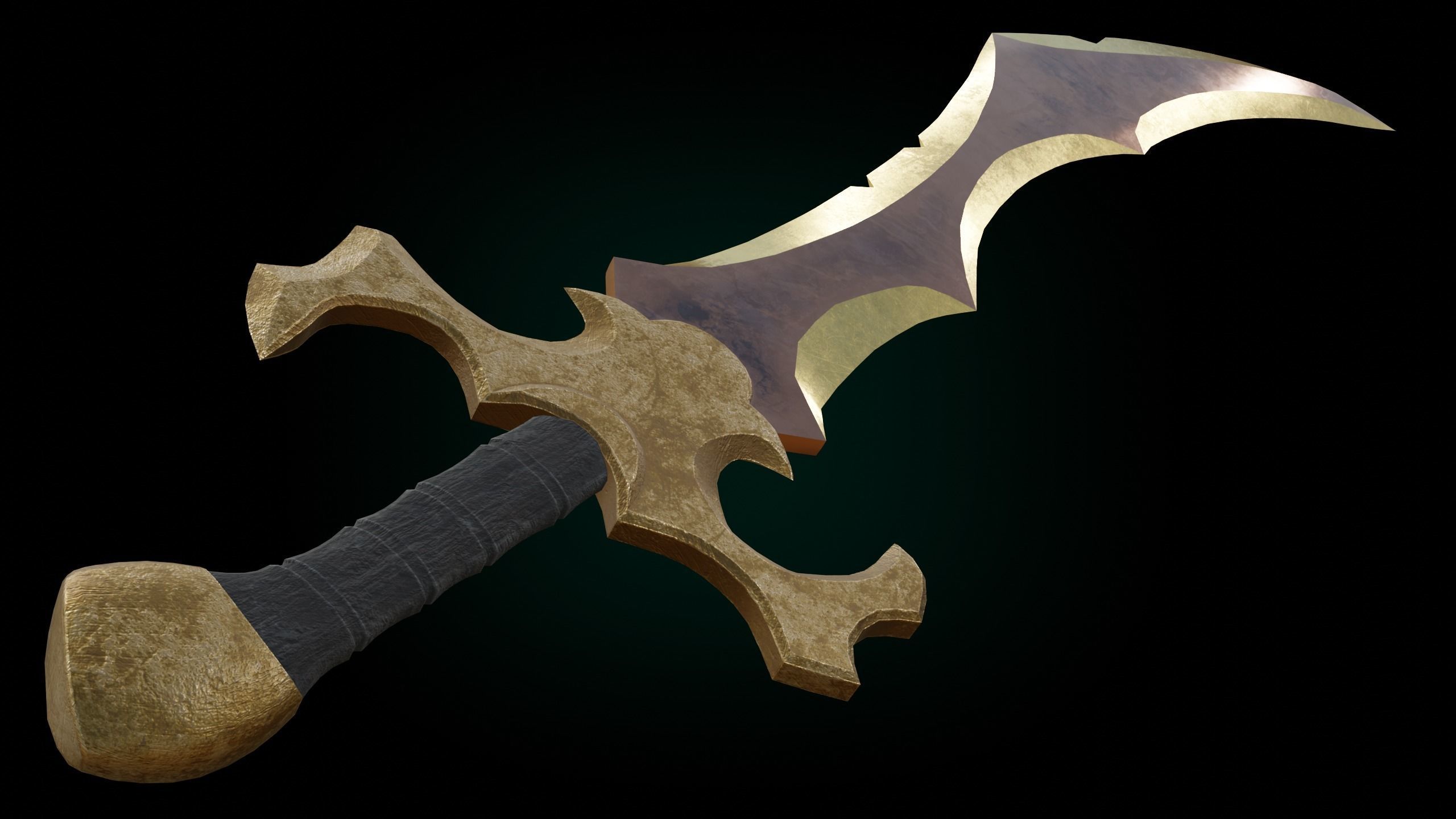 Fantasy Golden Sword Game-Ready Low-poly 3D model_3