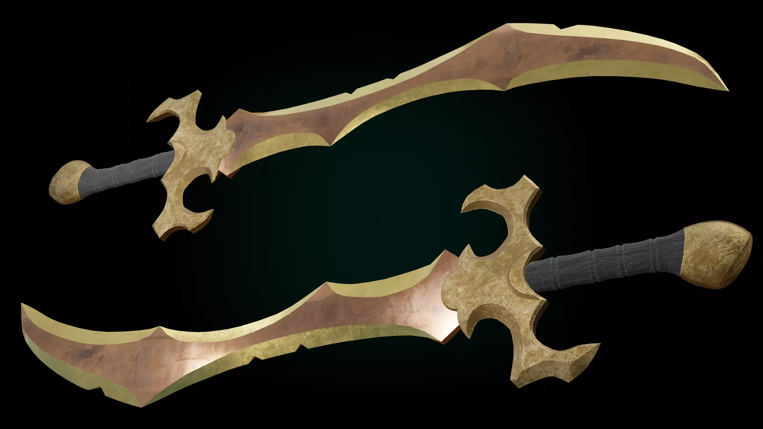 Fantasy Golden Sword Game-Ready Low-poly 3D model_0
