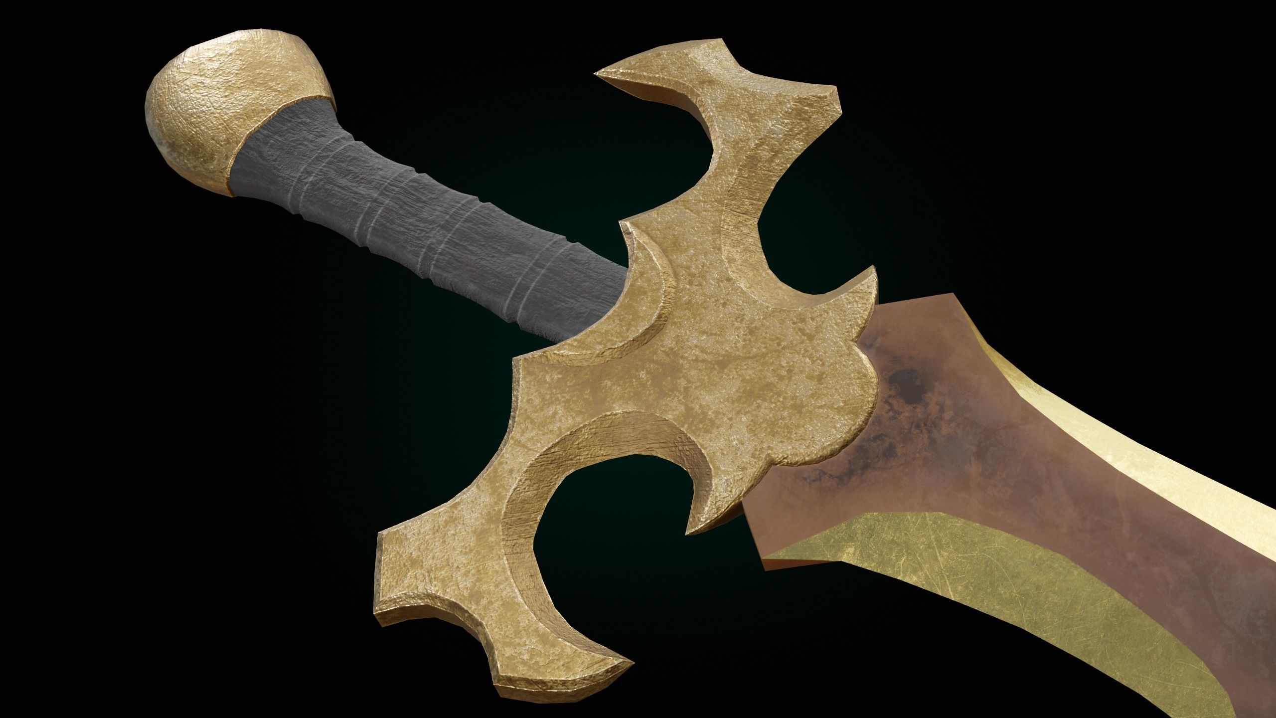 Fantasy Golden Sword Game-Ready Low-poly 3D model_8