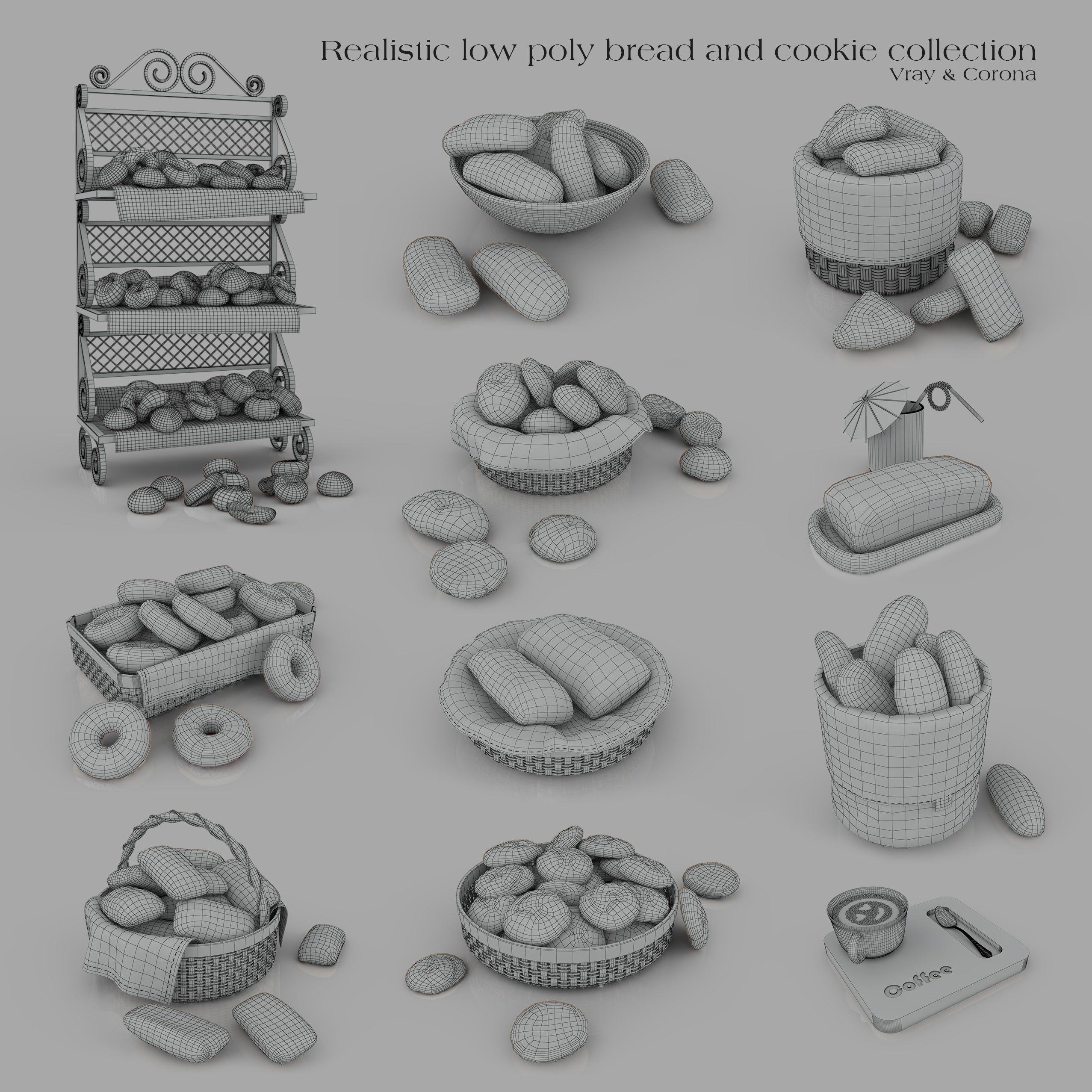Realistic Low Poly Bread And Cookie Collection Low-poly 3D model_8