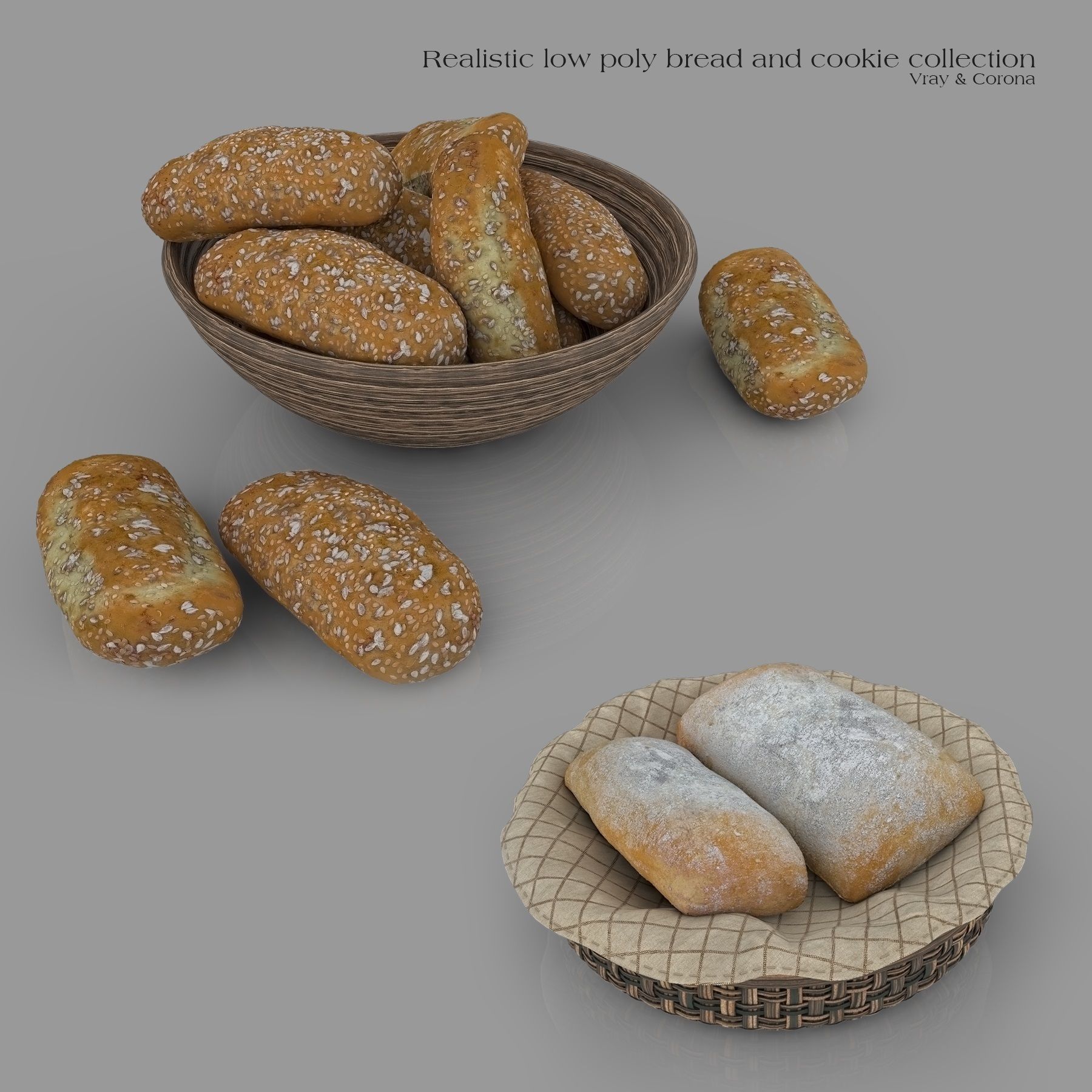 Realistic Low Poly Bread And Cookie Collection Low-poly 3D model_4
