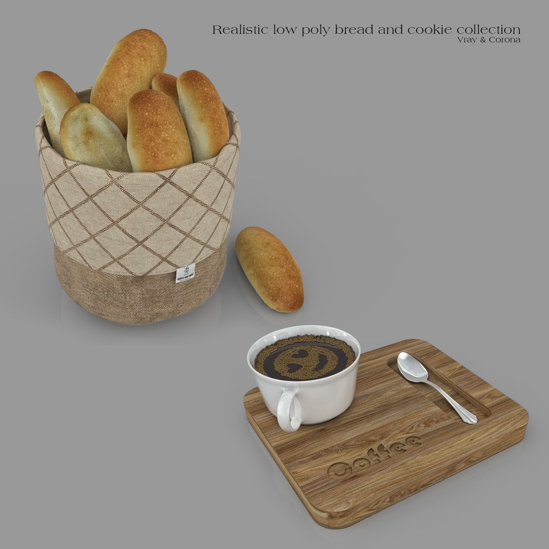 Realistic Low Poly Bread And Cookie Collection Low-poly 3D model_2