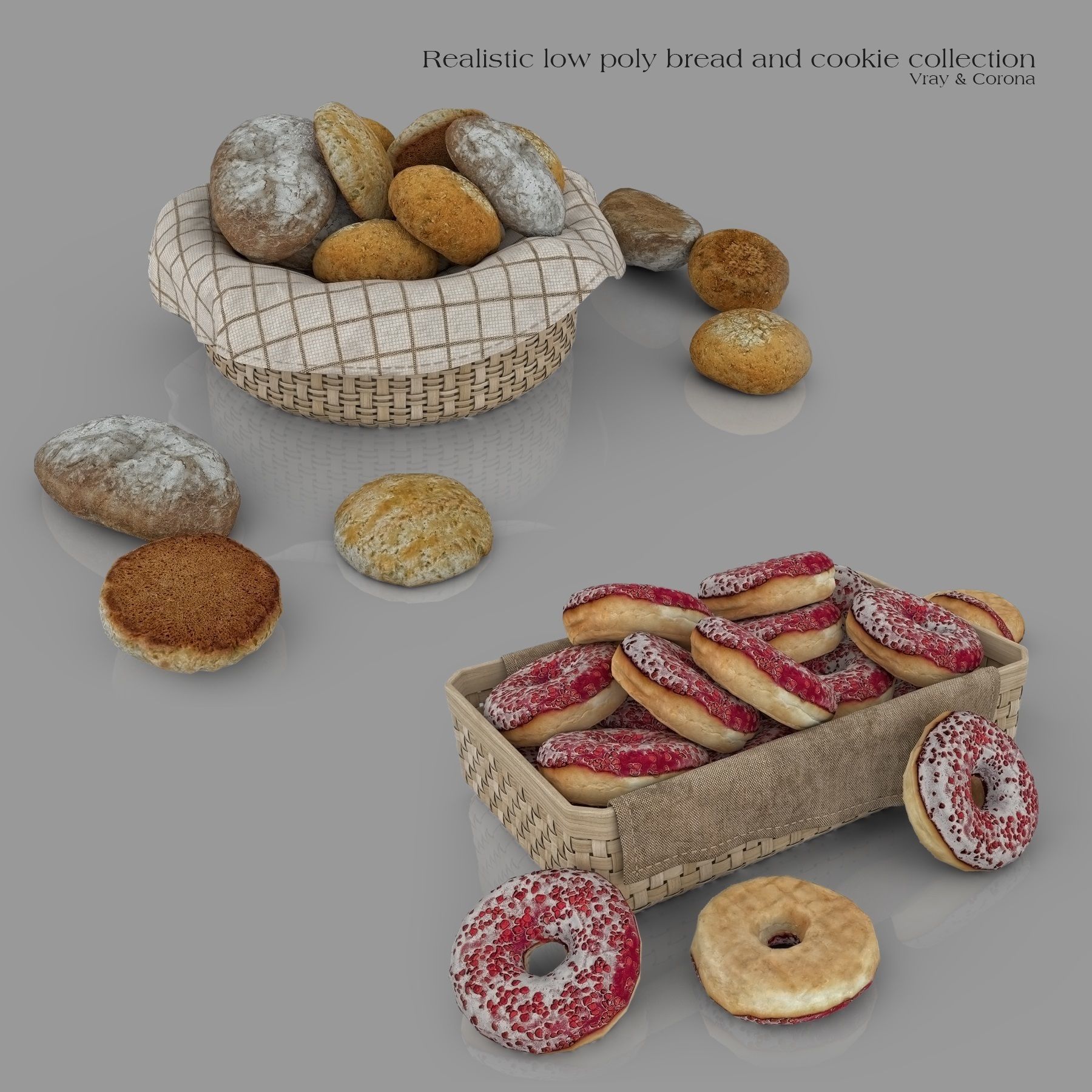 Realistic Low Poly Bread And Cookie Collection Low-poly 3D model_6