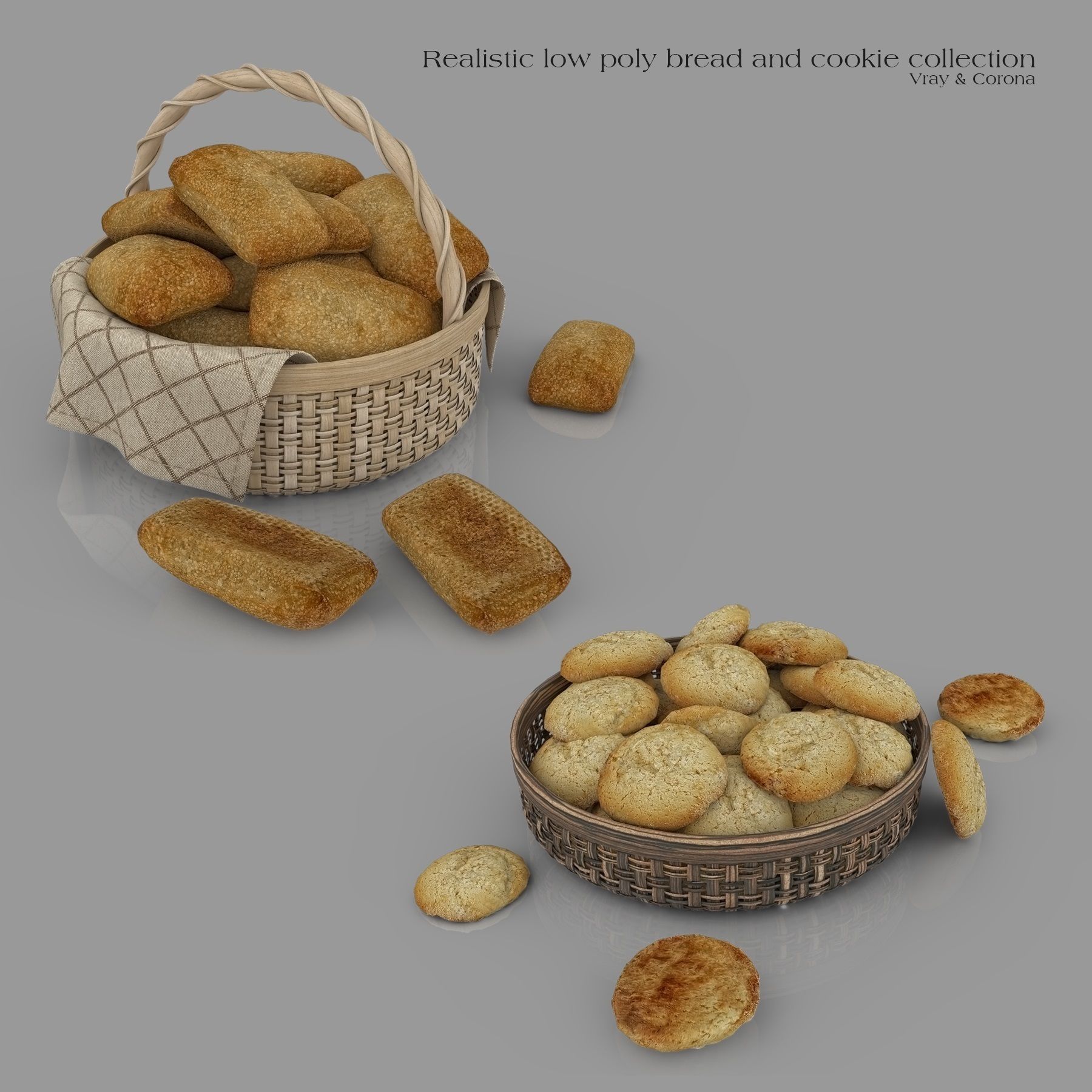 Realistic Low Poly Bread And Cookie Collection Low-poly 3D model_5