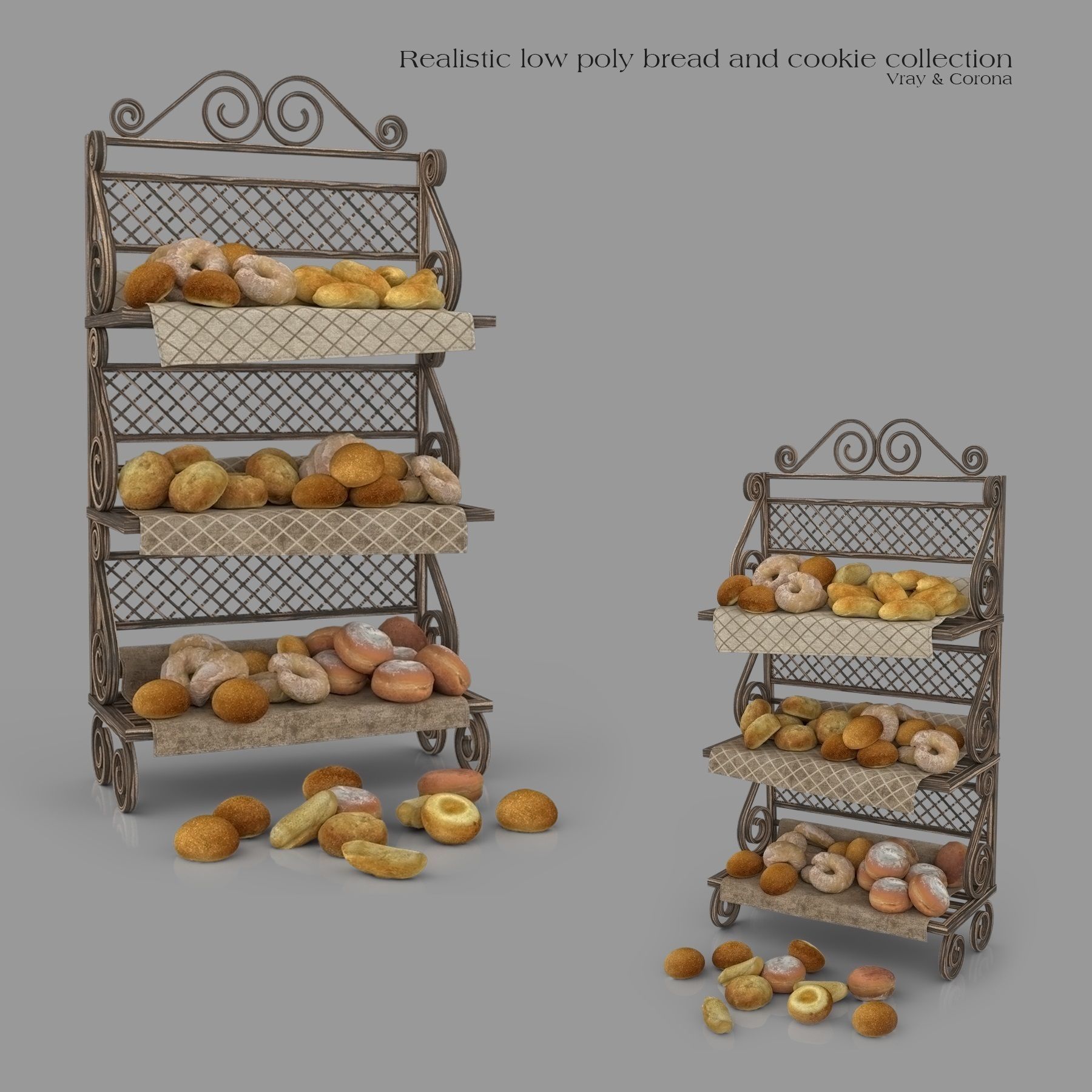 Realistic Low Poly Bread And Cookie Collection Low-poly 3D model_3