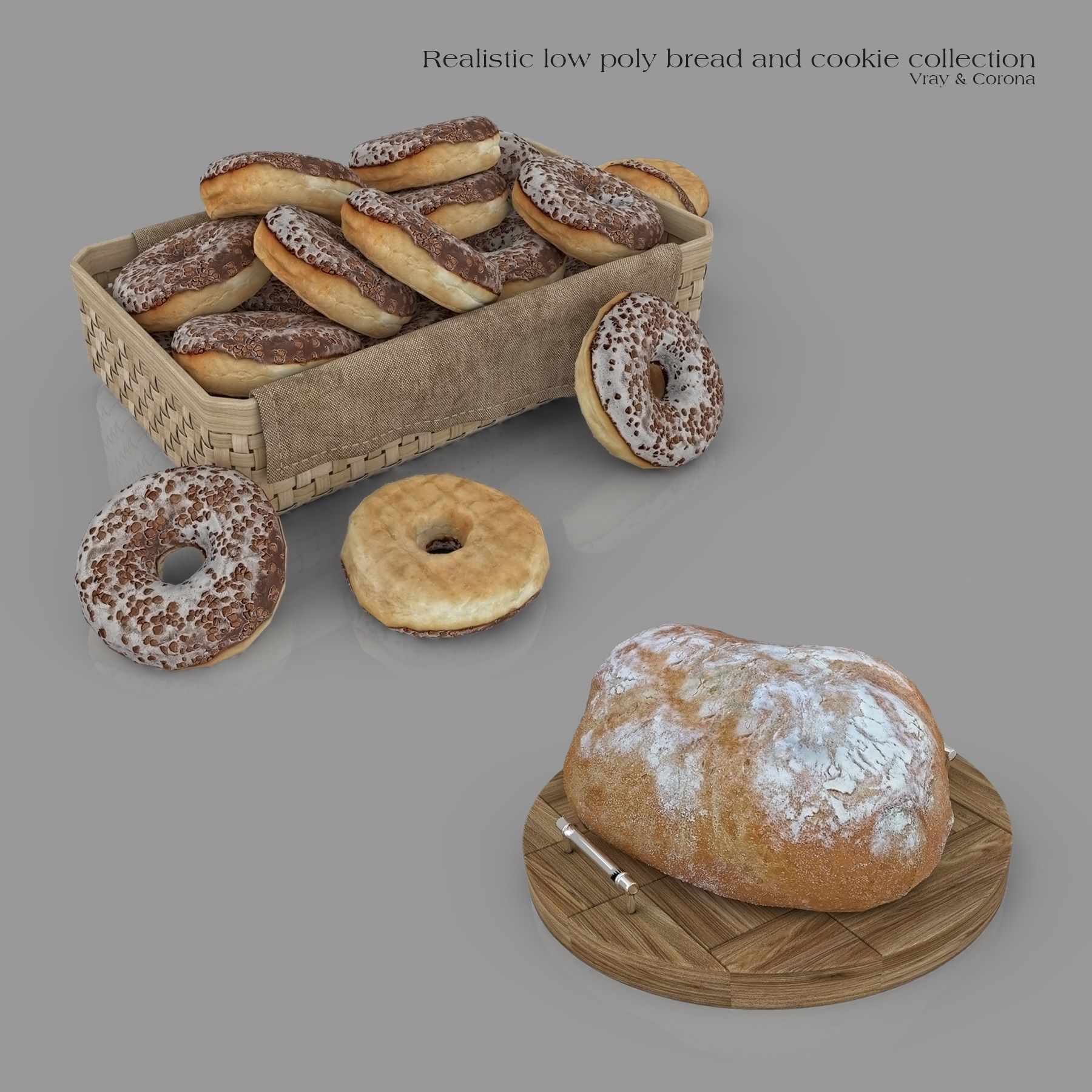 Realistic Low Poly Bread And Cookie Collection Low-poly 3D model_7