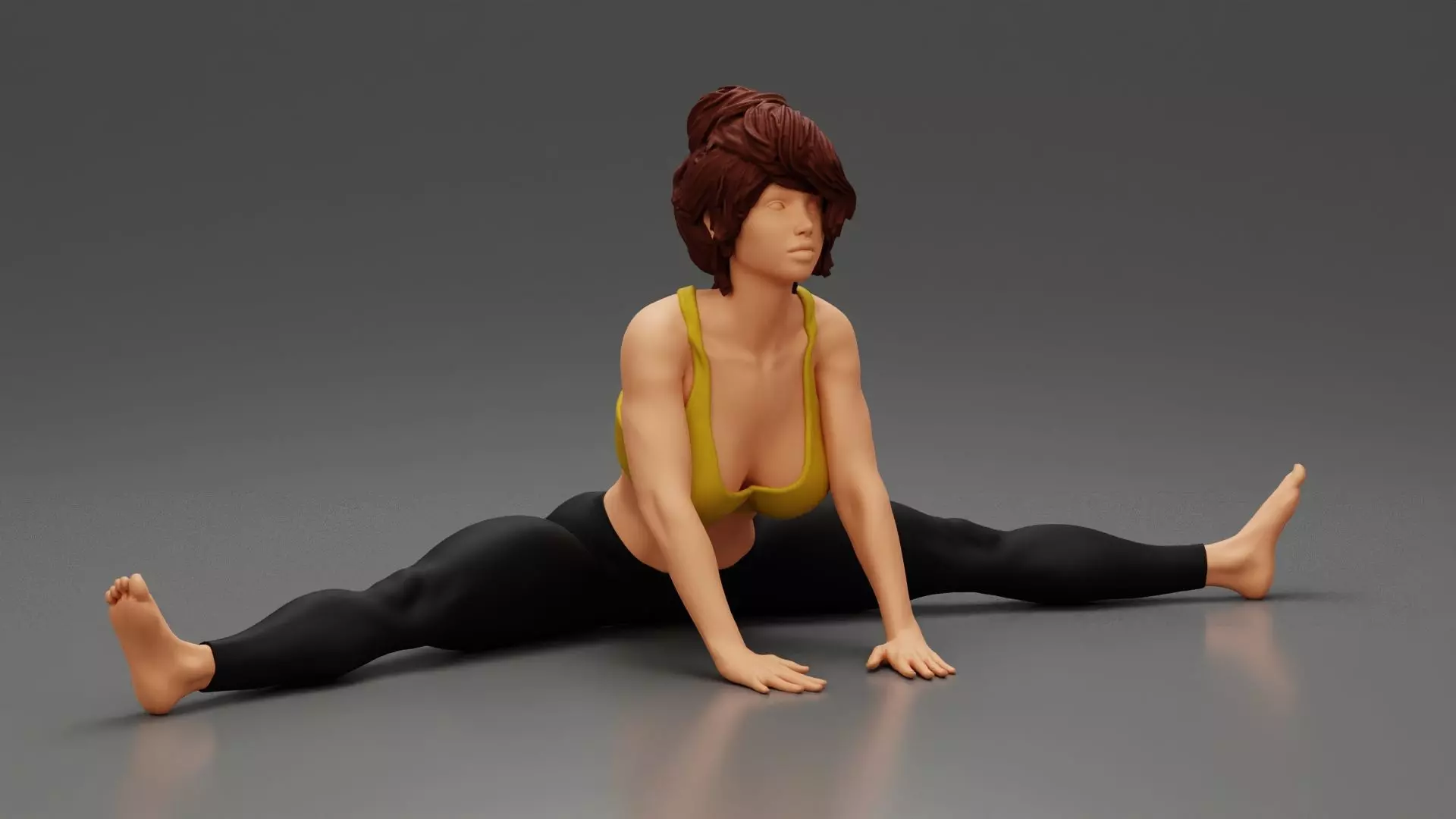 Beautiful Woman Practicing Wide Angle Seated Forward Bend Yoga 3D print model_0