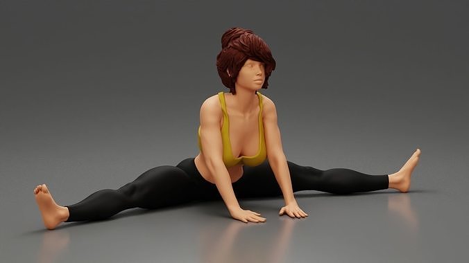 Beautiful Woman Practicing Wide Angle Seated Forward Bend Yoga 3D print model