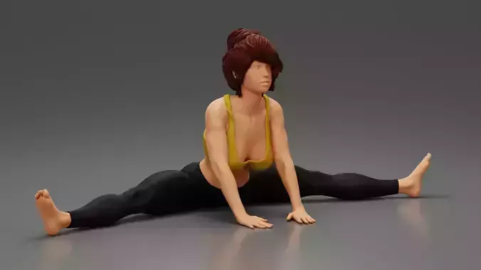 Beautiful Woman Practicing Wide Angle Seated Forward Bend Yoga 3D print model