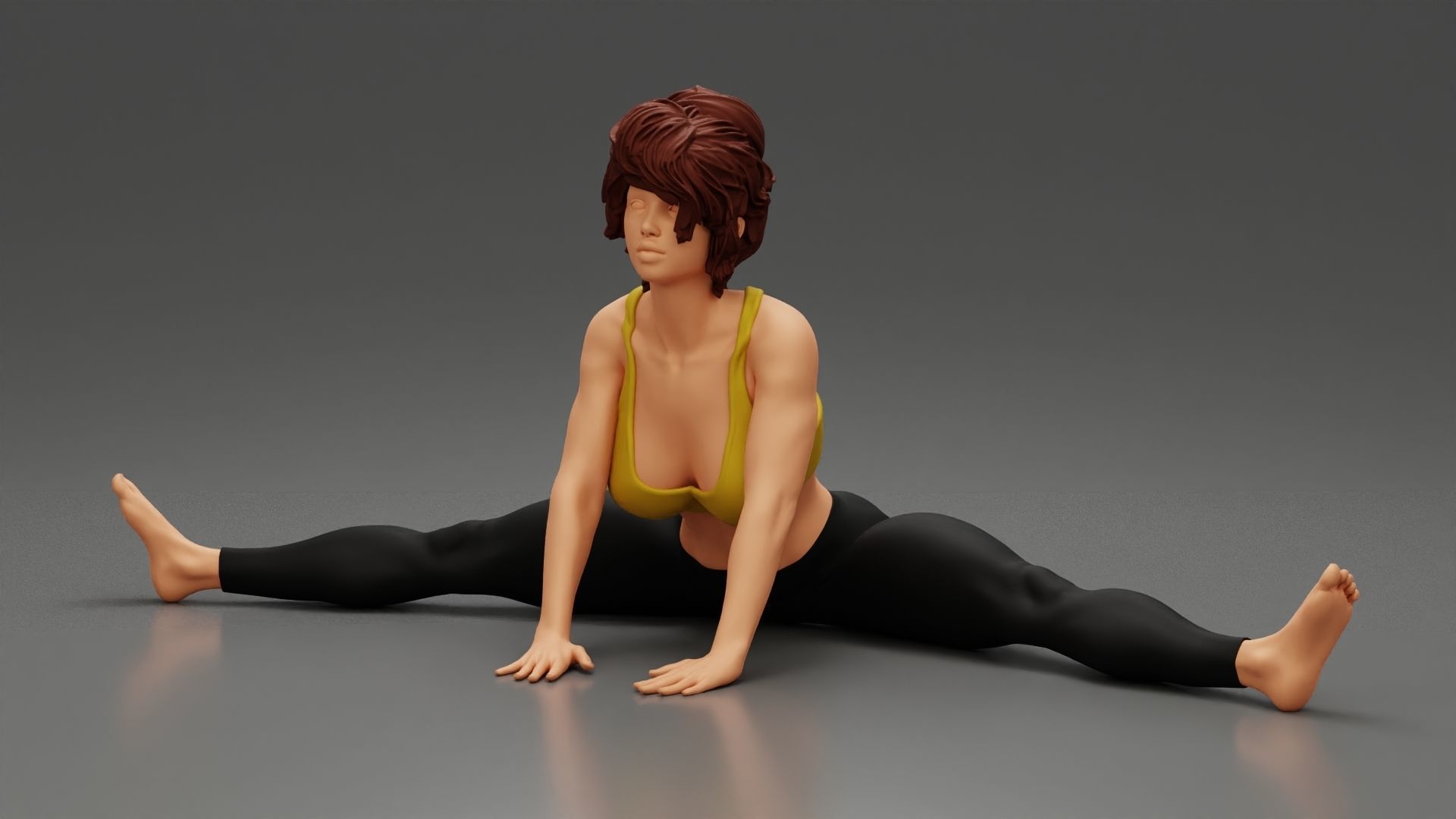 Beautiful Woman Practicing Wide Angle Seated Forward Bend Yoga 3D print model_10