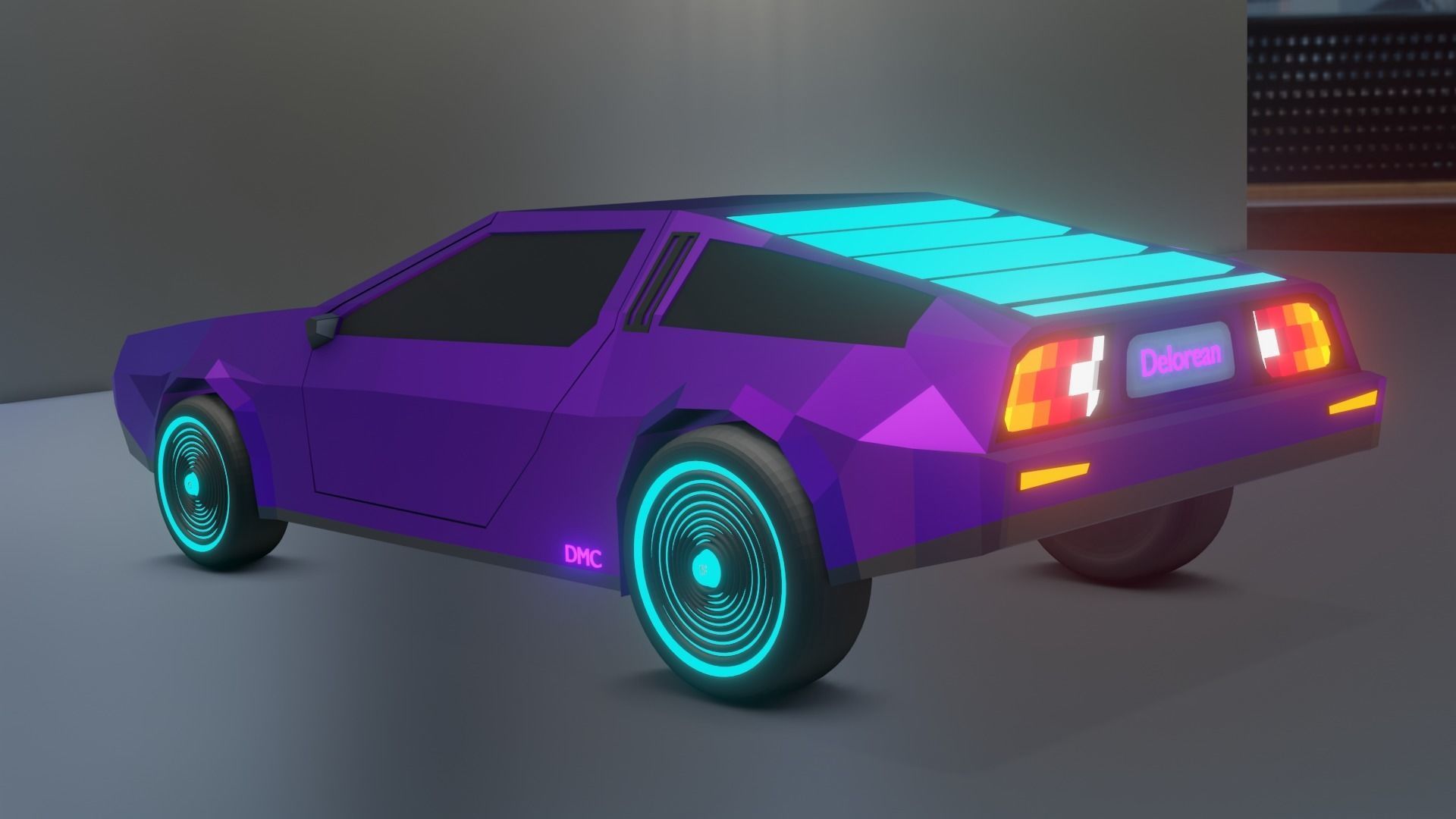 Delorean Low-poly Sci-fi game ready Low-poly 3D model_7
