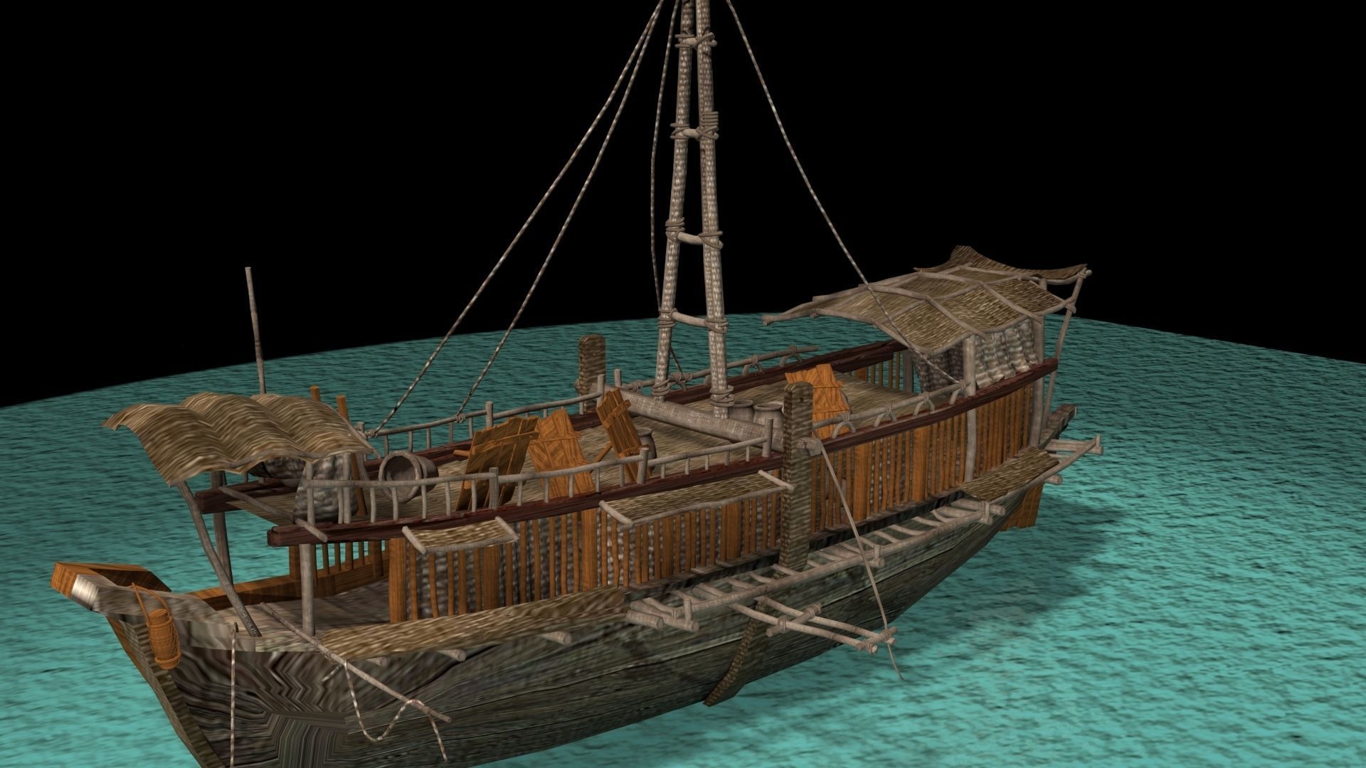 Chinese junk boat 3D model_2