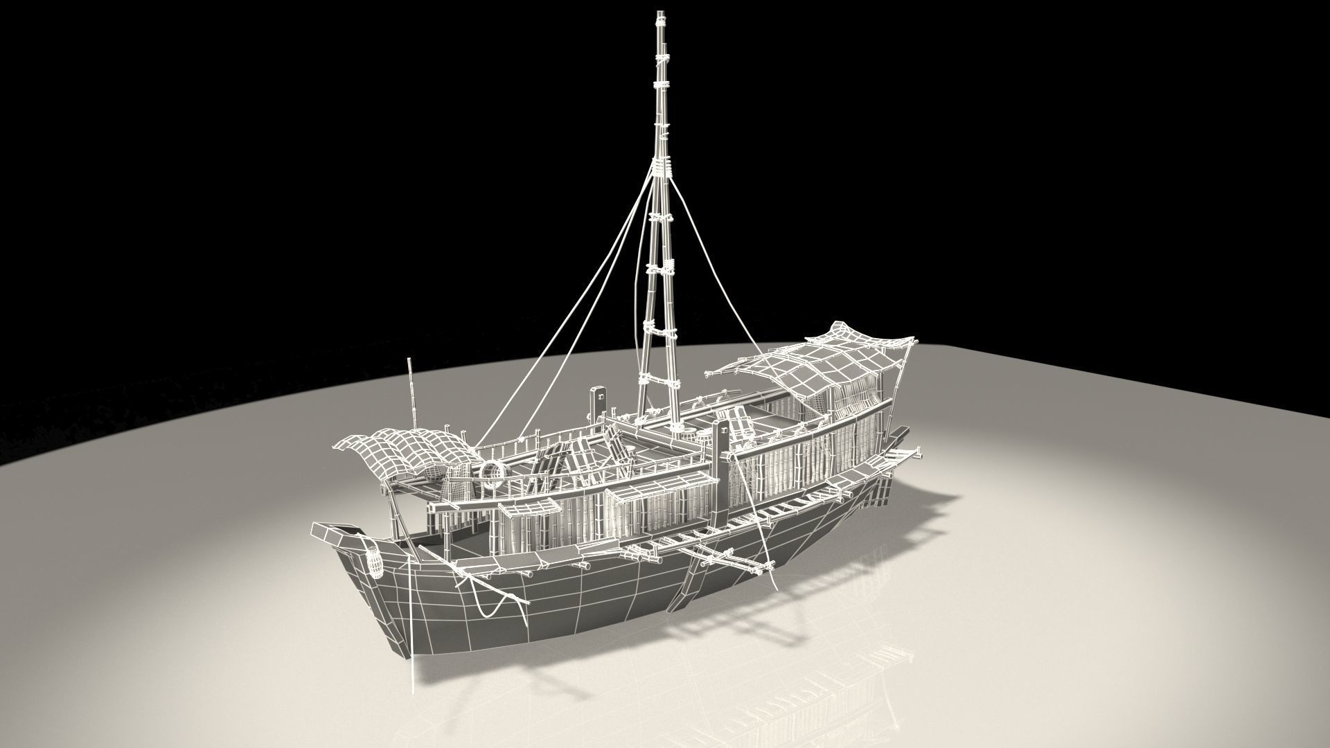 Chinese junk boat 3D model_7