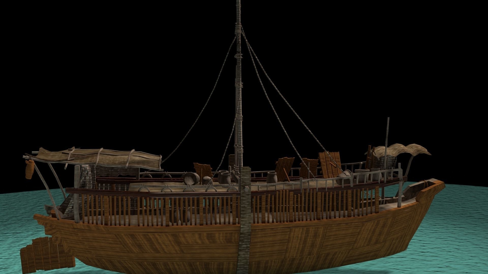 Chinese junk boat 3D model_1
