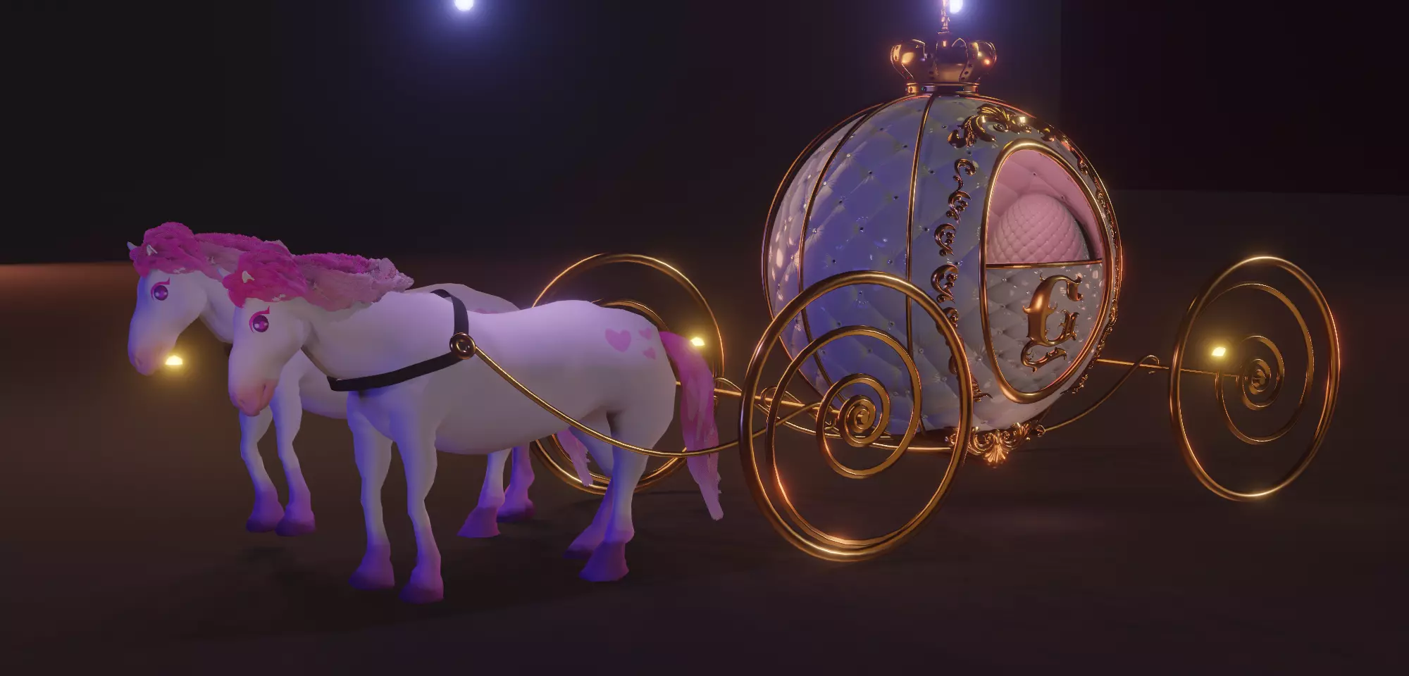 Carriage with Horses 3D model Low-poly 3D model_0