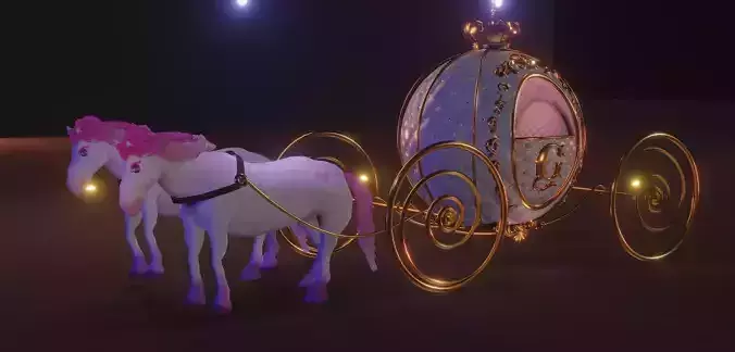 Carriage with Horses 3D model Low-poly 3D model