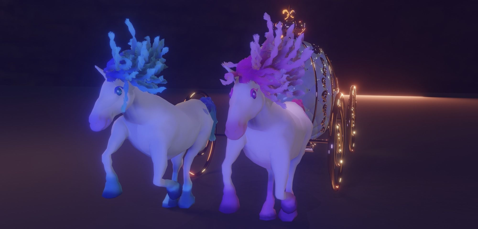 Carriage with Horses 3D model Low-poly 3D model_2