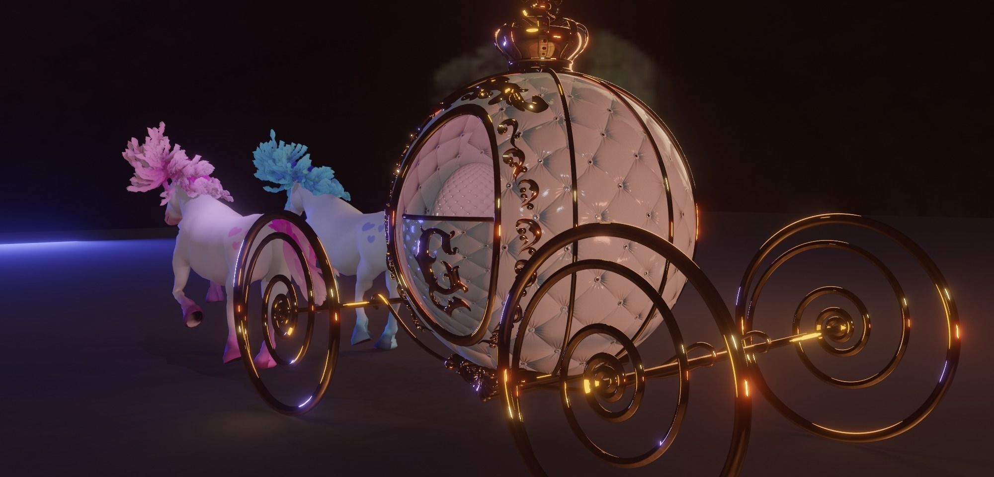 Carriage with Horses 3D model Low-poly 3D model_3