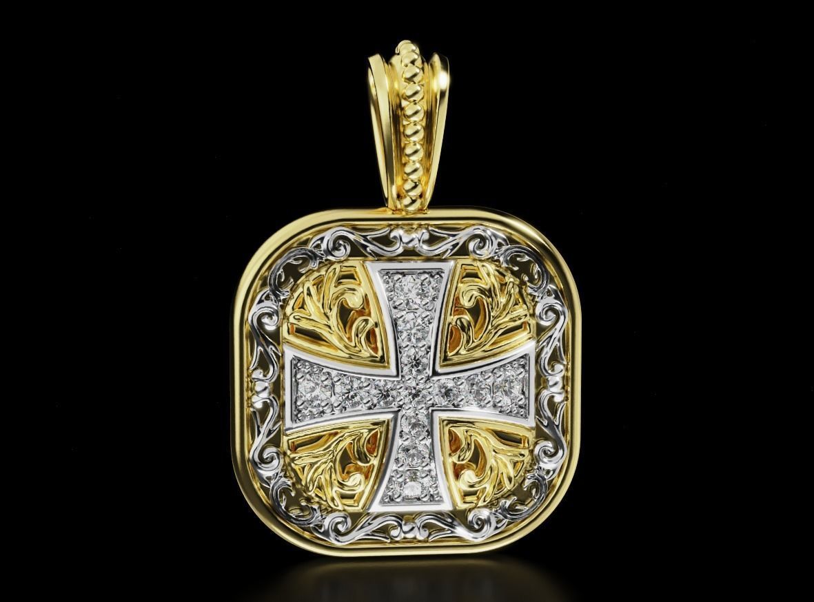 Pendant with patterns and a cross ancient stylish 693 3D print model_6