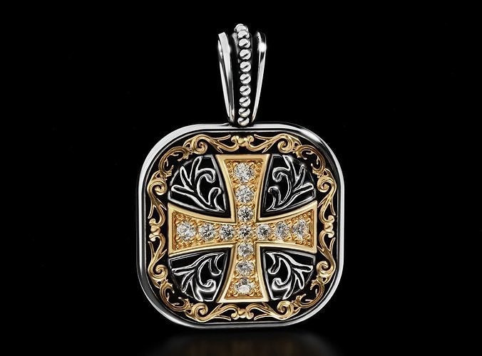 Pendant with patterns and a cross ancient stylish 693 3D print model