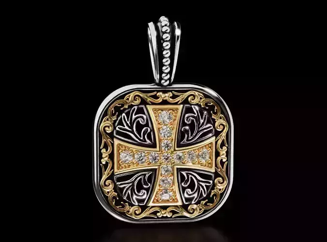 Pendant with patterns and a cross ancient stylish 693 3D print model