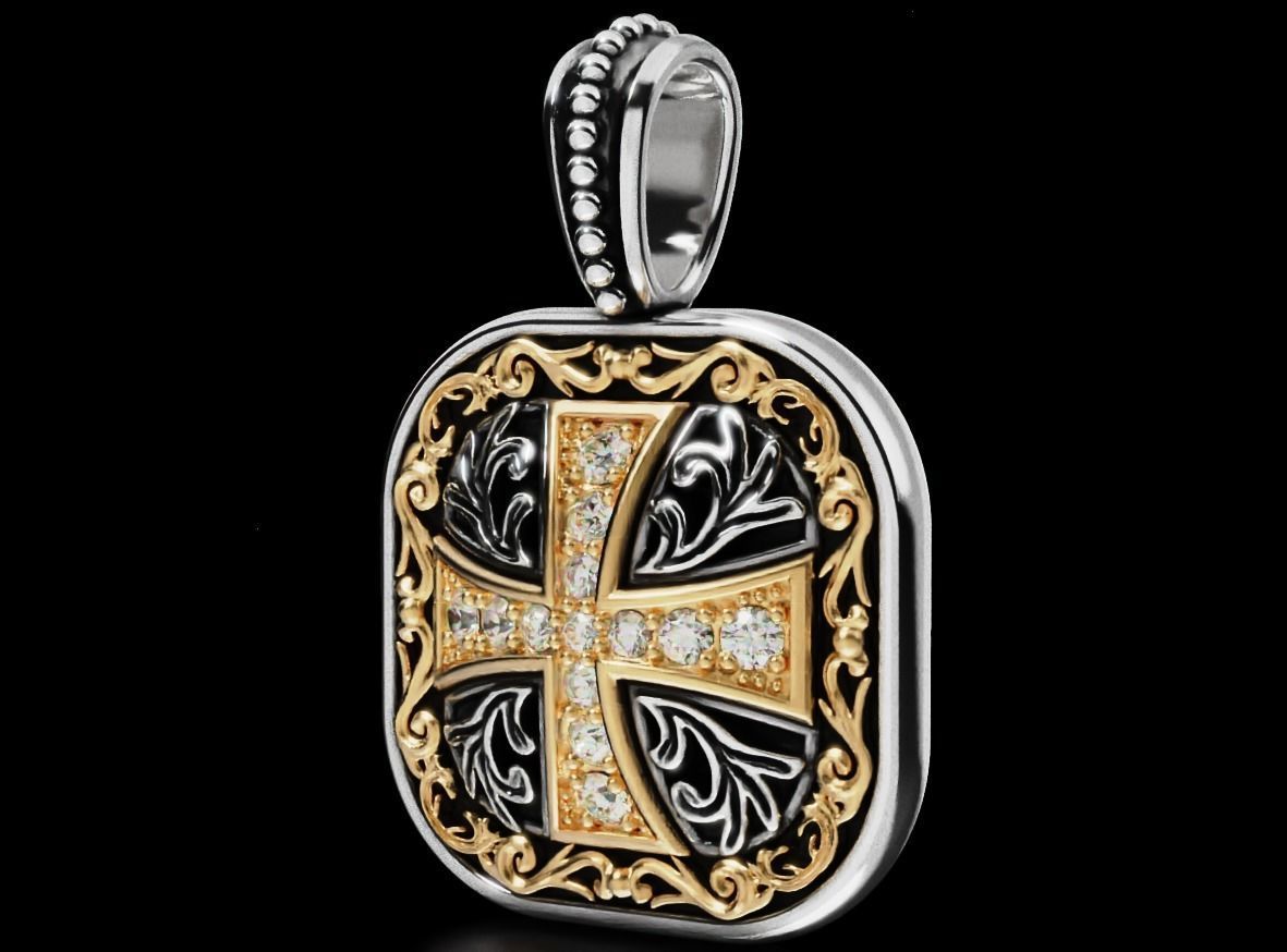 Pendant with patterns and a cross ancient stylish 693 3D print model_1
