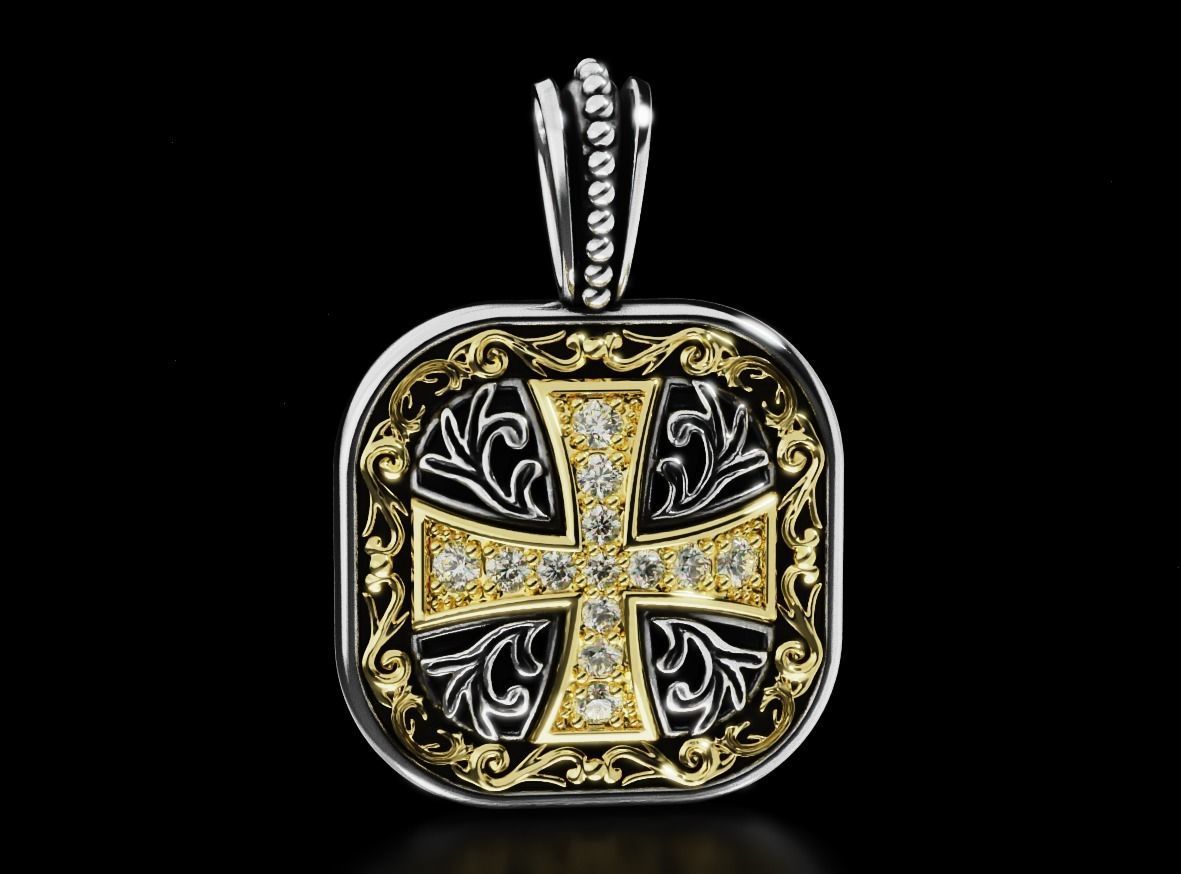 Pendant with patterns and a cross ancient stylish 693 3D print model_3