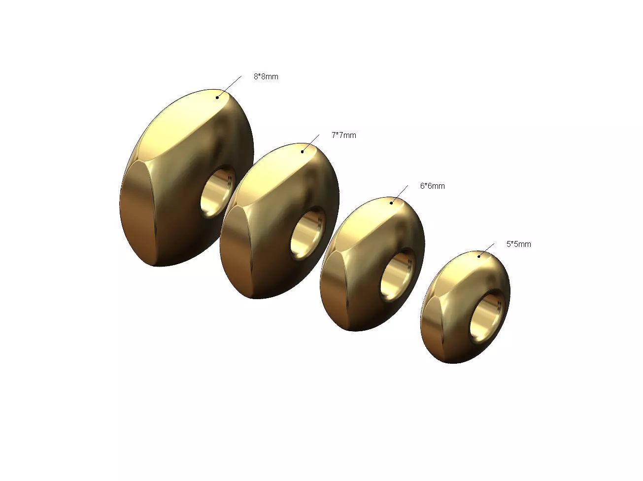 Rounded square bead and bracelet charm sizes 5to8mm 3D print model_0