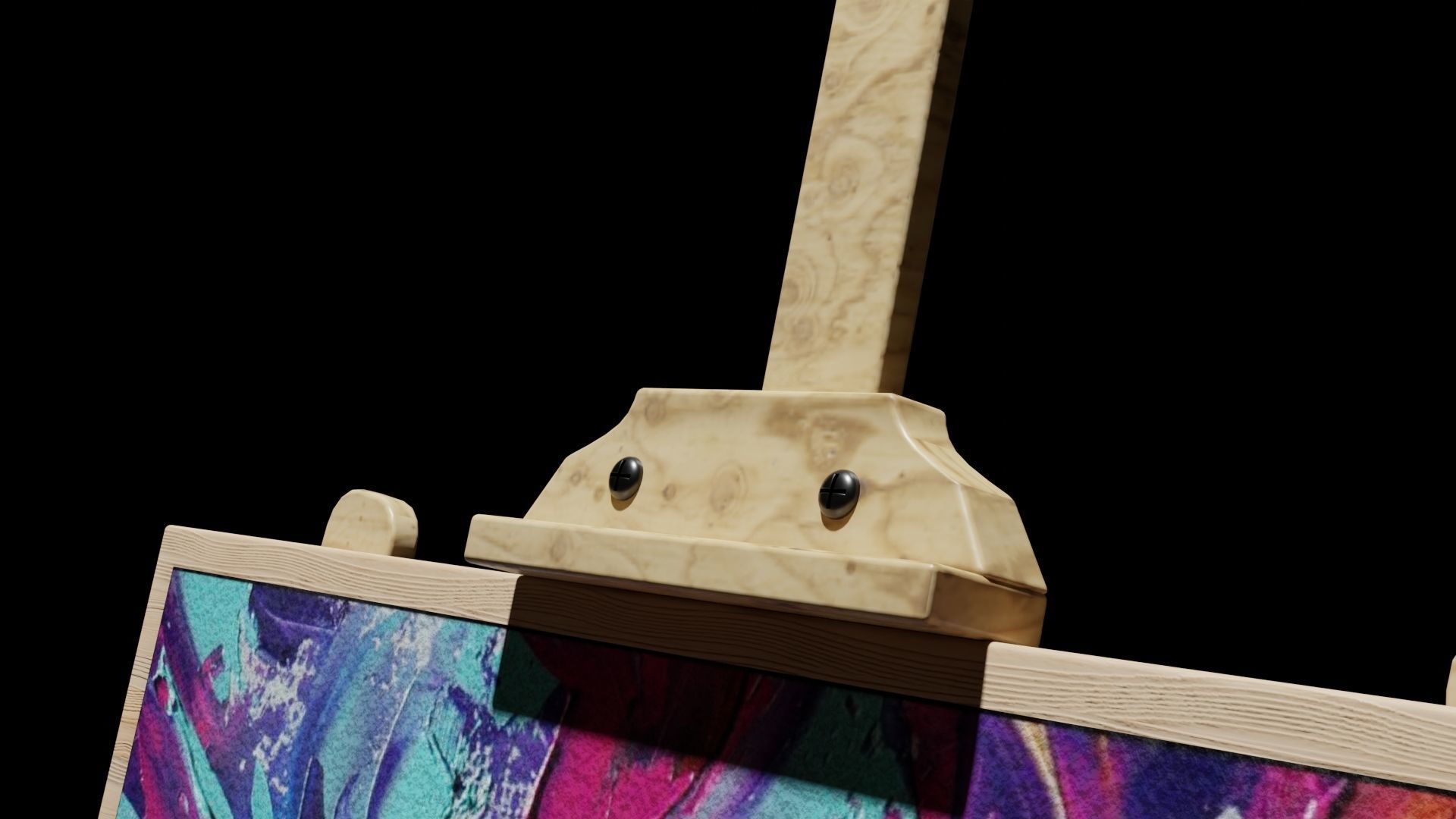 Carved Wood Easel and Painting Set 3D model 3D model_4