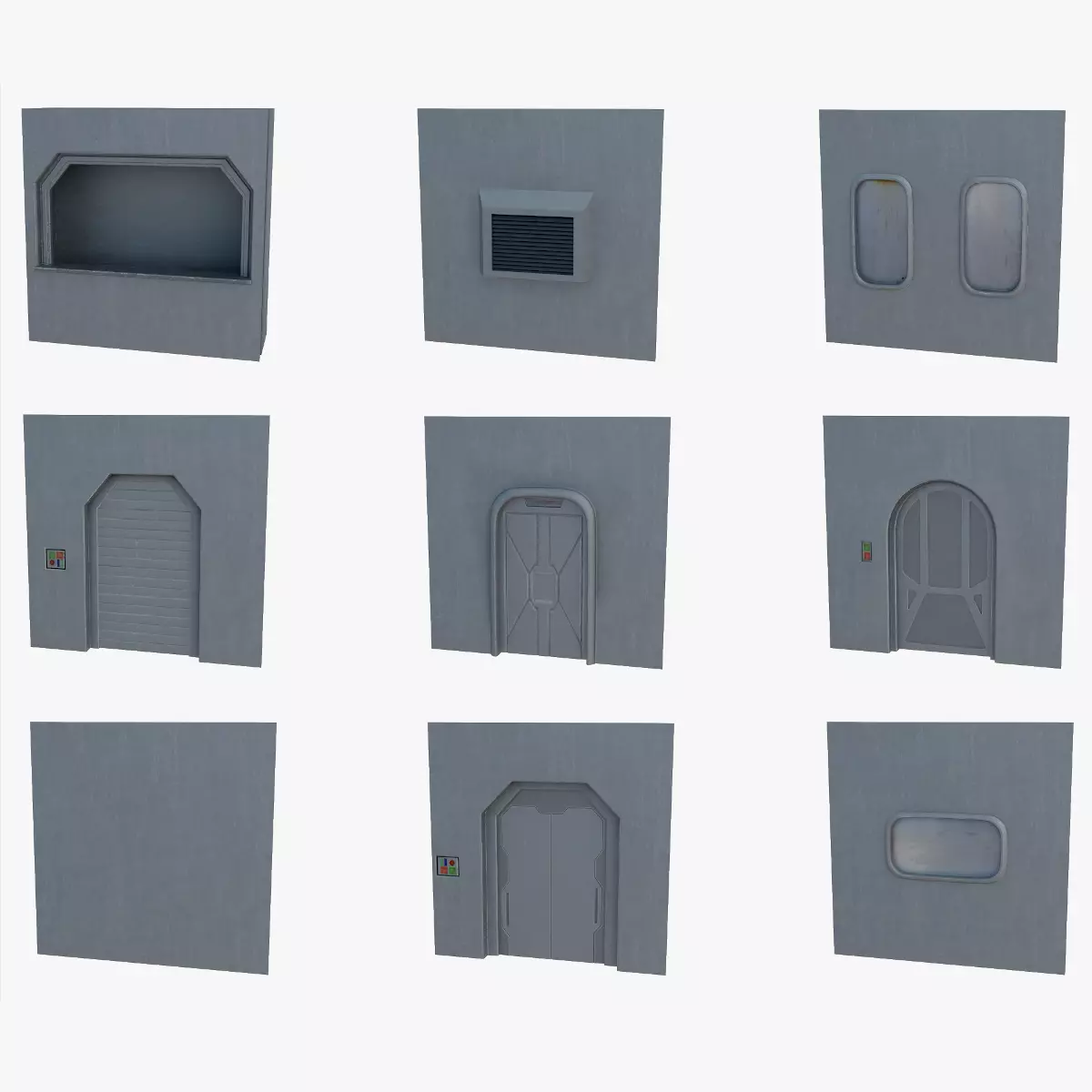 Sci-Fi building elements Low-poly 3D model_0