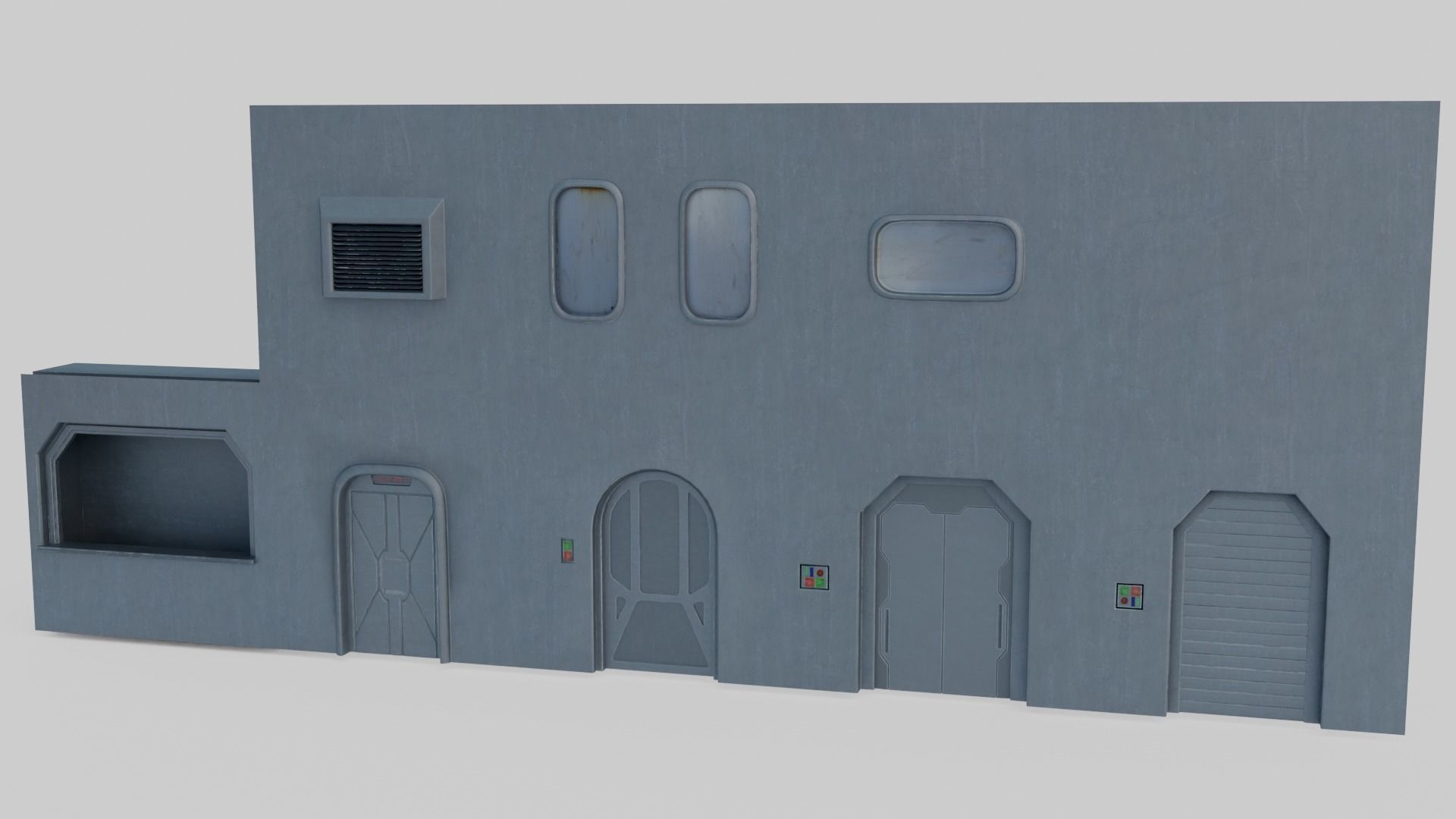 Sci-Fi building elements Low-poly 3D model_1