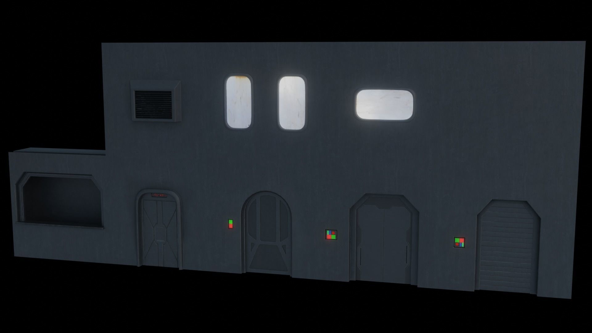 Sci-Fi building elements Low-poly 3D model_2