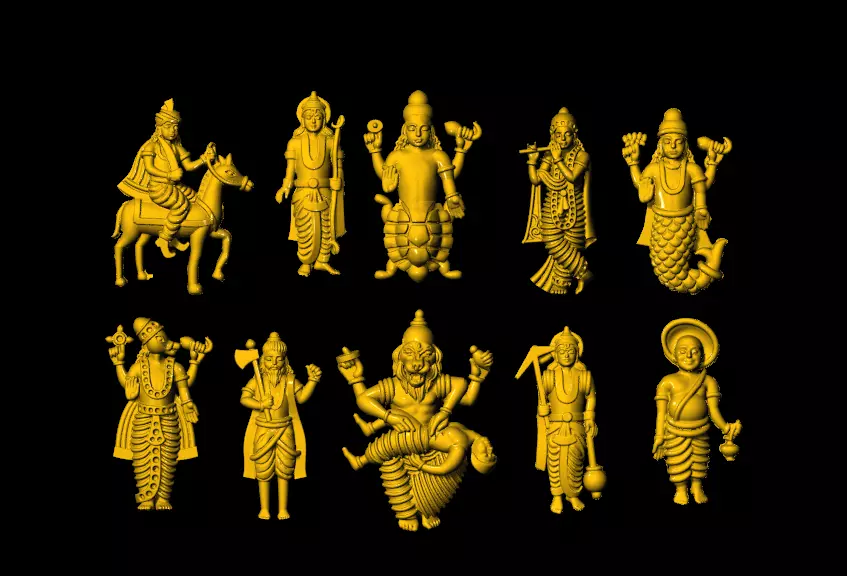 dasavatar gold statues of hindu gods 3D print model_0