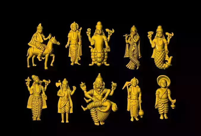 dasavatar gold statues of hindu gods
