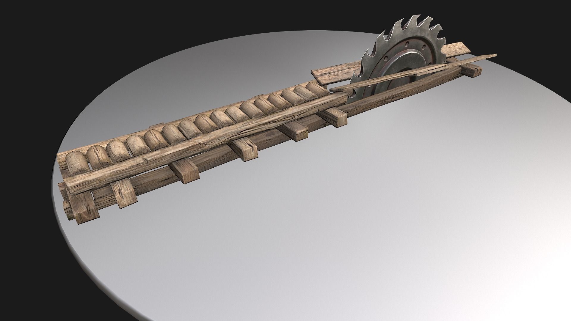 Medieval Sawmill Mechanism Low-poly 3D model_4